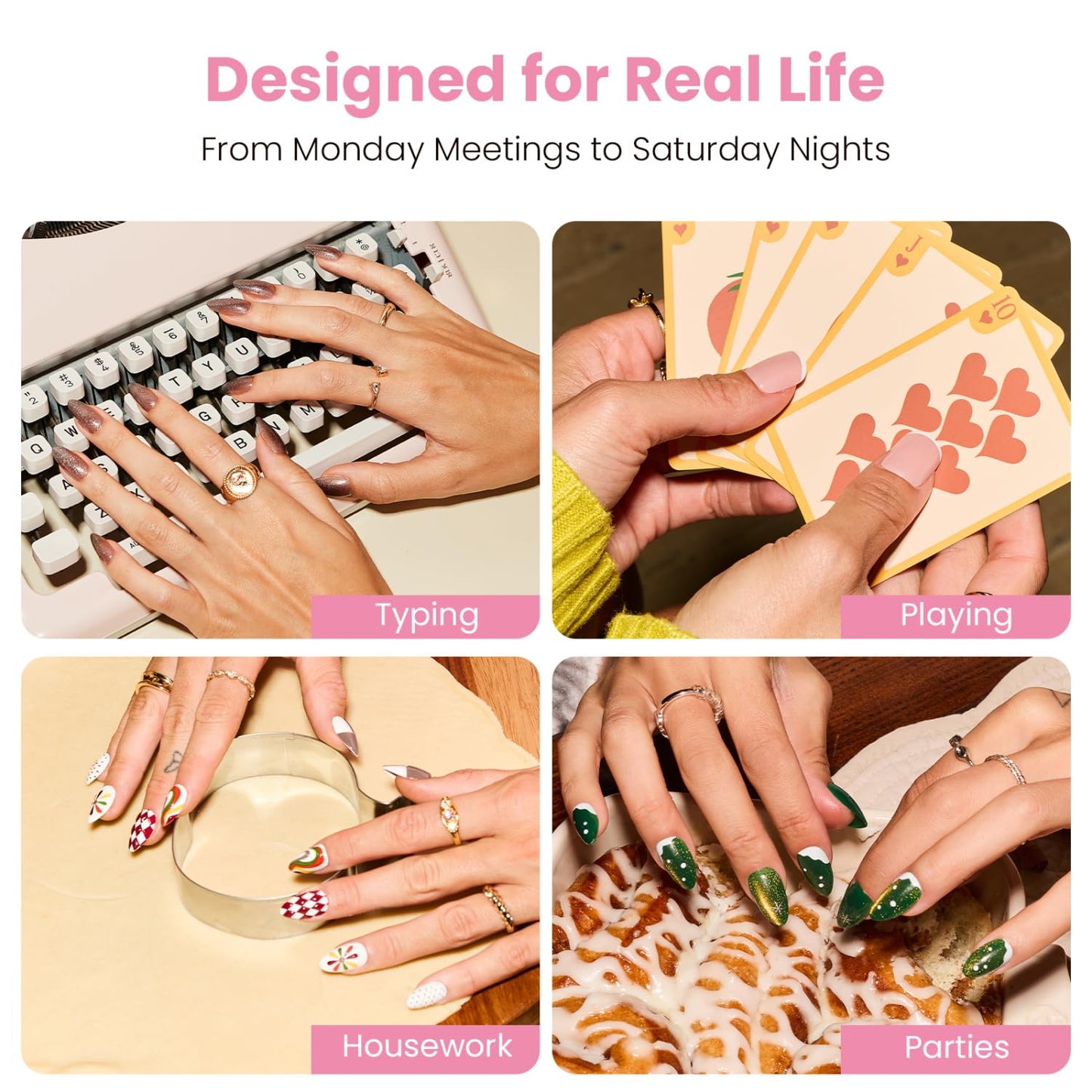 Ombre Blue Velvet Shimmer Press-On Nails | Medium Almond Glitter French Tips - 30 Nail Kit with Glue, Reusable in 15 Sizes