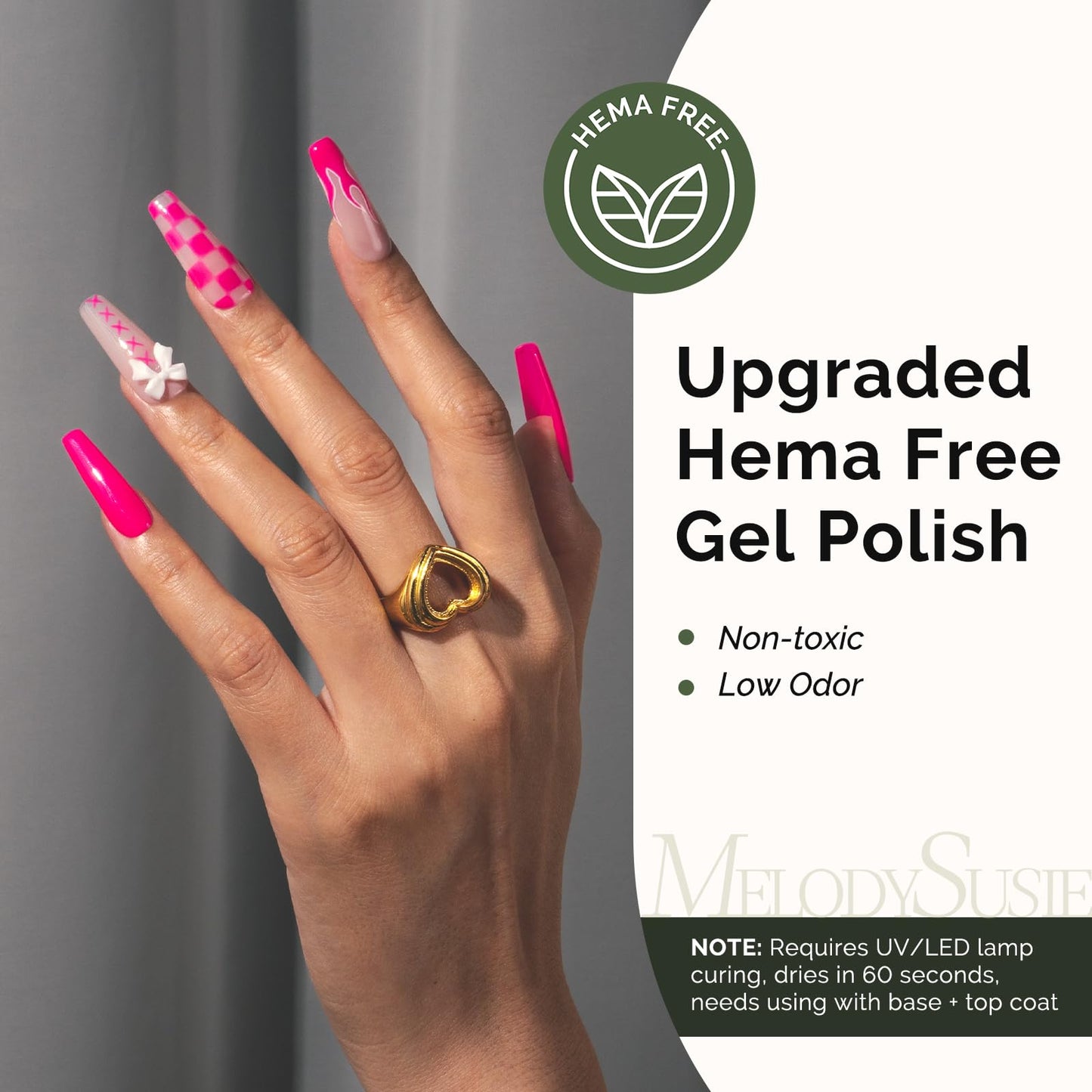 MelodySusie Hema Free Gel Nail Polish, 0.5 Fl Oz Thick Hot Pink Gel Polish, Non Toxic, Long Lasting, Soak Off UV Nail Polish, Manicure Nail Design Salon DIY Nail Art at Home 027