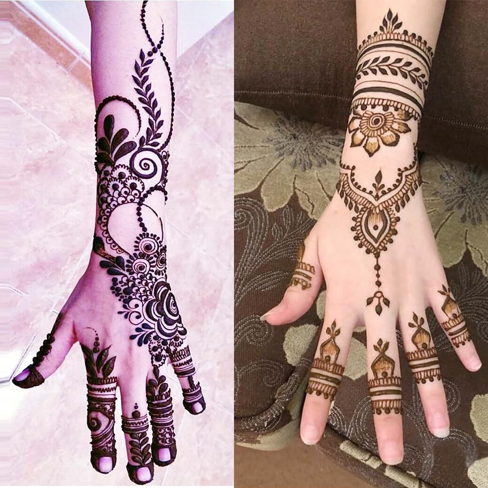 Temporary Tattoo Stencil Kit - 10 Henna Templates for DIY Body Art | Large Indian Glitter Designs