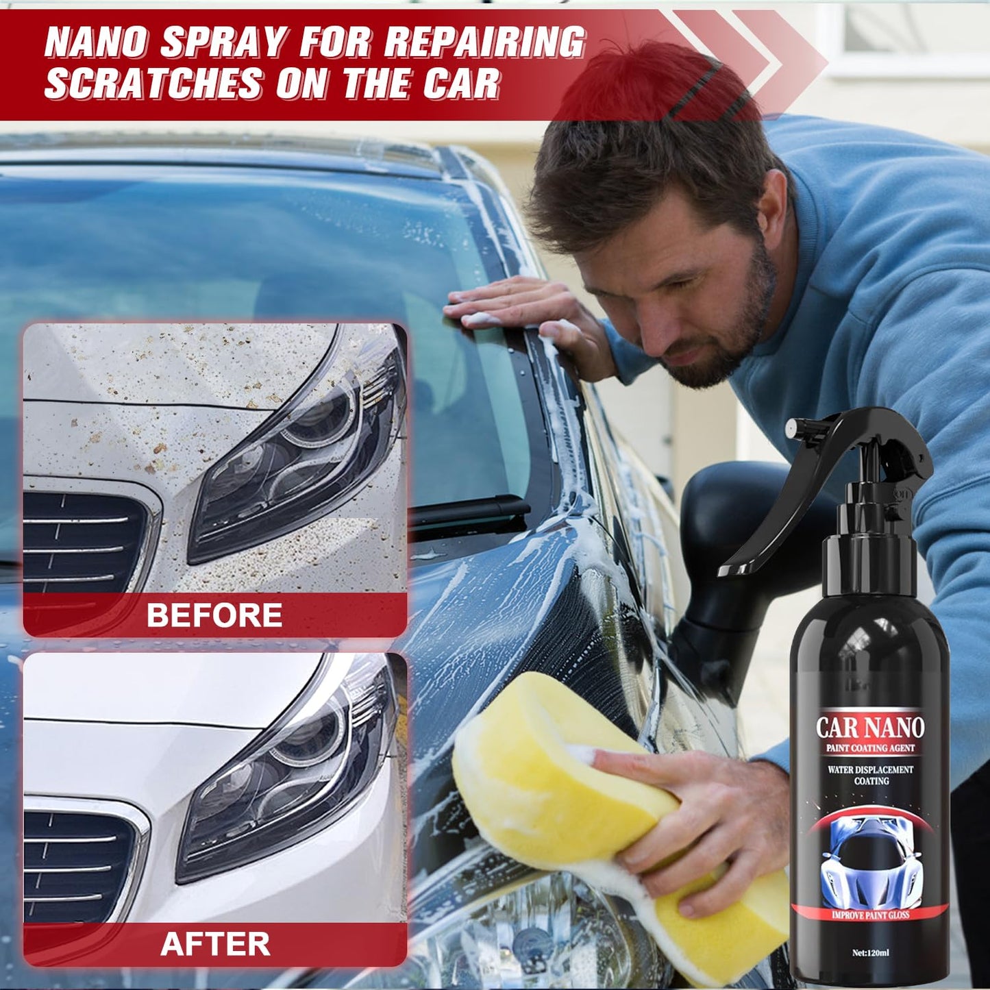 2PCS Yicengy Car Nano Paint Coating Agent Water Displacement Coating, Nurafix Scratch Remover, Nurafix Scratch Repair, Auto Nano Ceramic Coating Polishing Spraying,Fast Repairing Scratch (120ML)