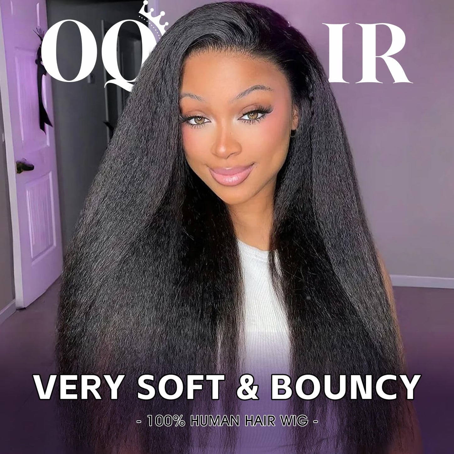 Kinky Straight Half Wig - 180% Density Human Hair | Adjustable Drawstring, Beginner-Friendly, 18 Inch