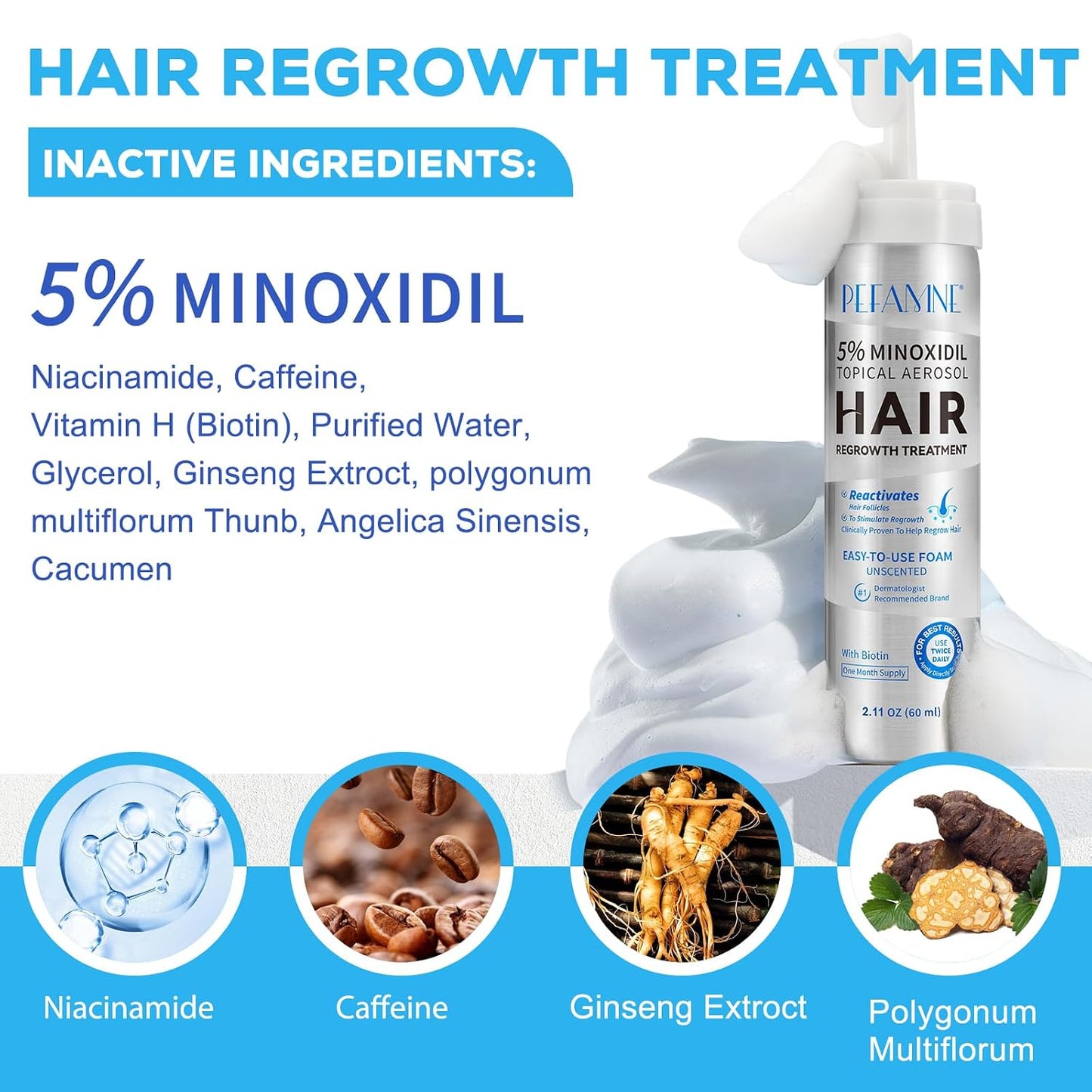 Minoxidil Hair Growth Foam - Effective Treatment for Hair Thinning & Scalp Loss | For Men & Women