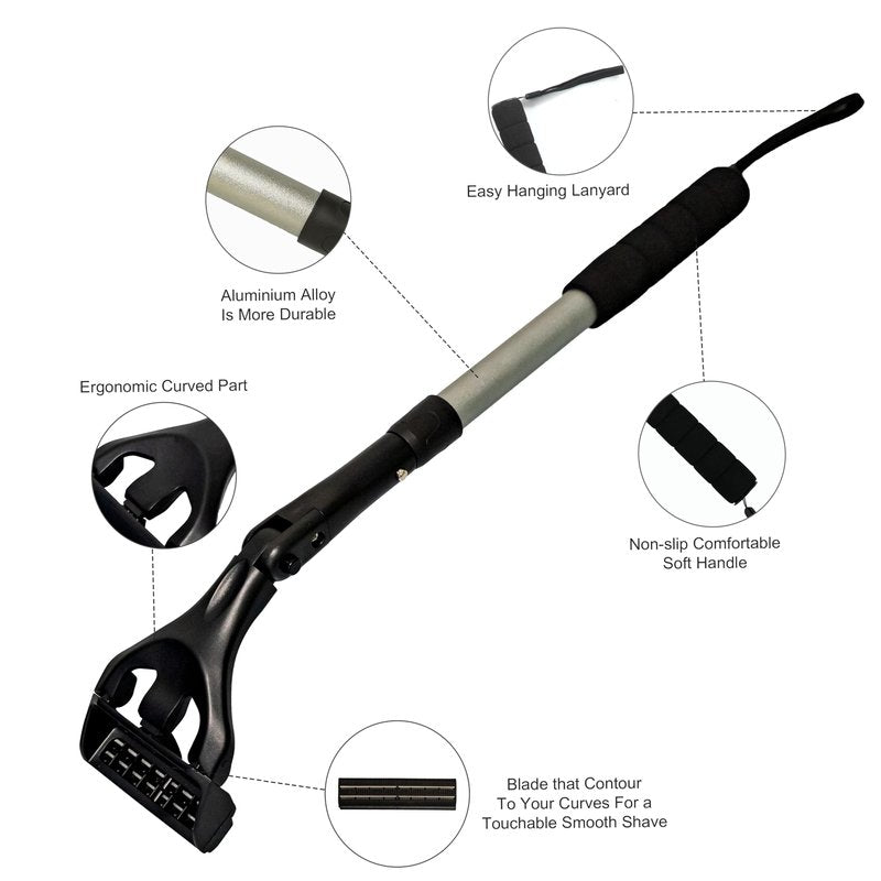 EASACE Back Hair Shaver for Men, DIY Body Grooming, Safety Blade, Extension Handle, Wet & Dry Use