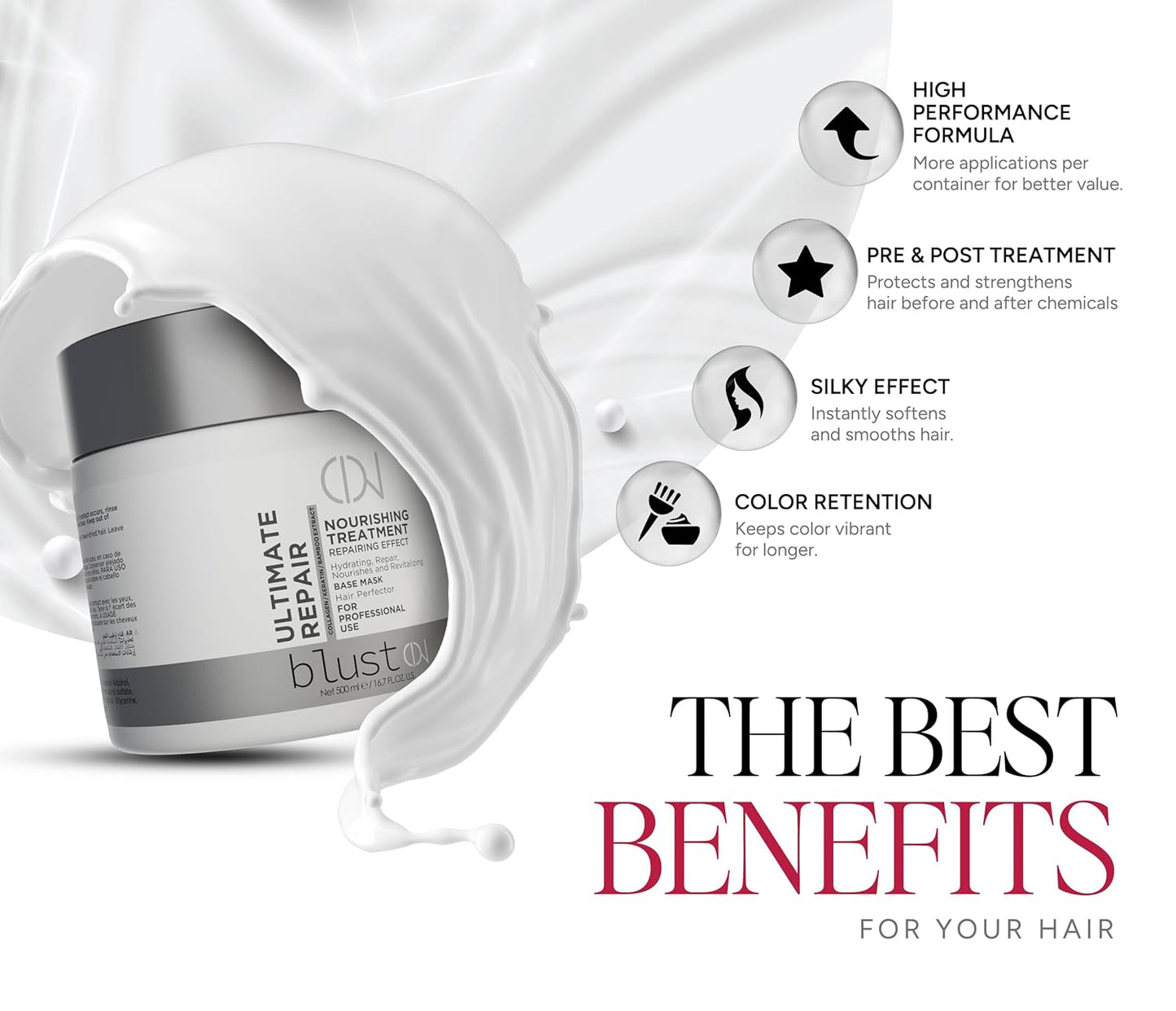 Collagen & Keratin Hair Mask - Deep Conditioning for Damaged Hair | 500ml with Bamboo & Avocado Oil