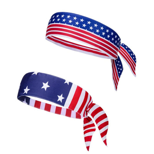 LEJOJOIN 2PCS American Flag Bandana Headbands USA Patriotic Headband for Men Women Perfect Match 4th of July Shirts Outfits (Red White Blue)