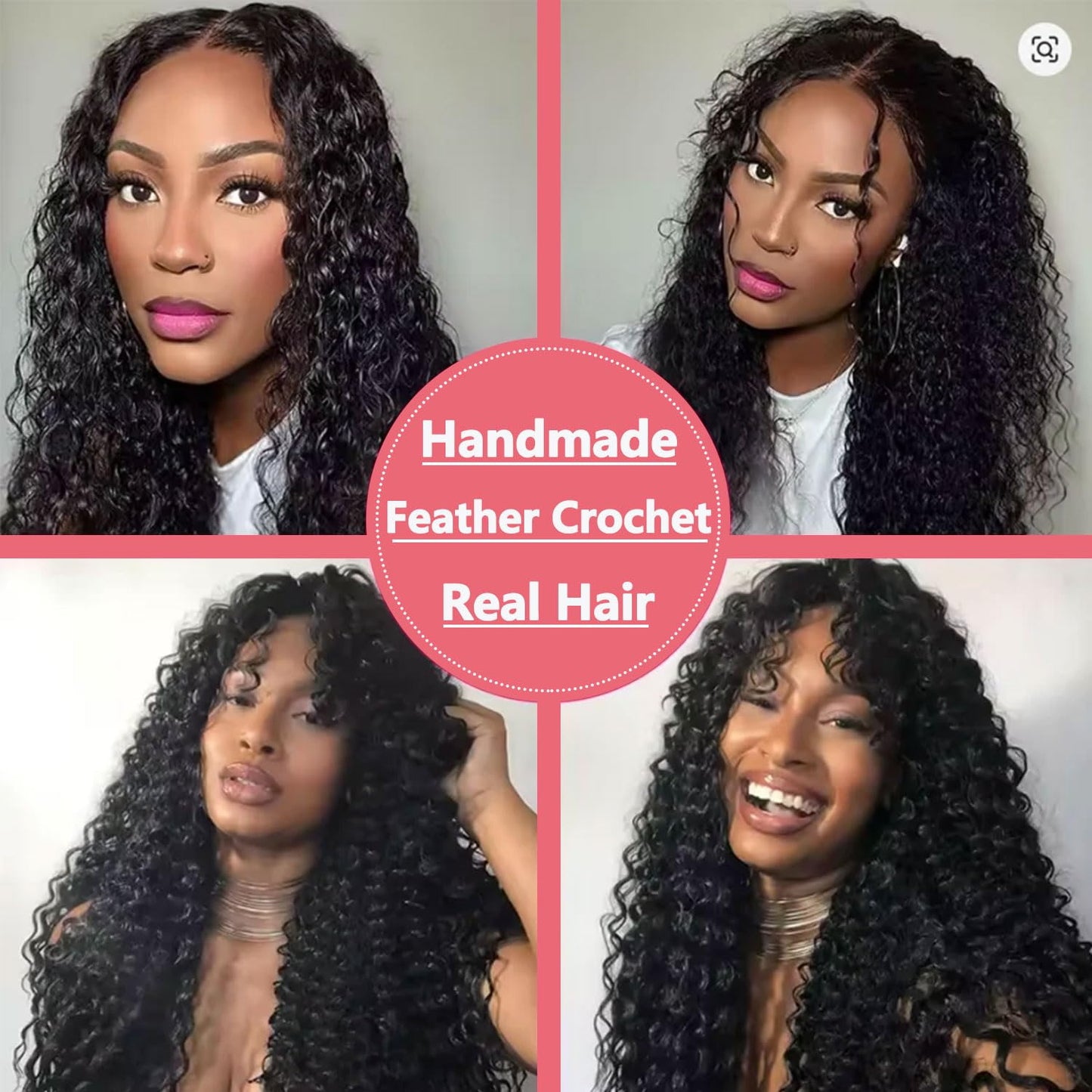 Crochet Hair for Black Women Pre-Separated Human Crochet Hair Water Wave Crochet Human Hair Extensions Curly Feather Crochet Human Hair (#1B-50g, 18 Inch)