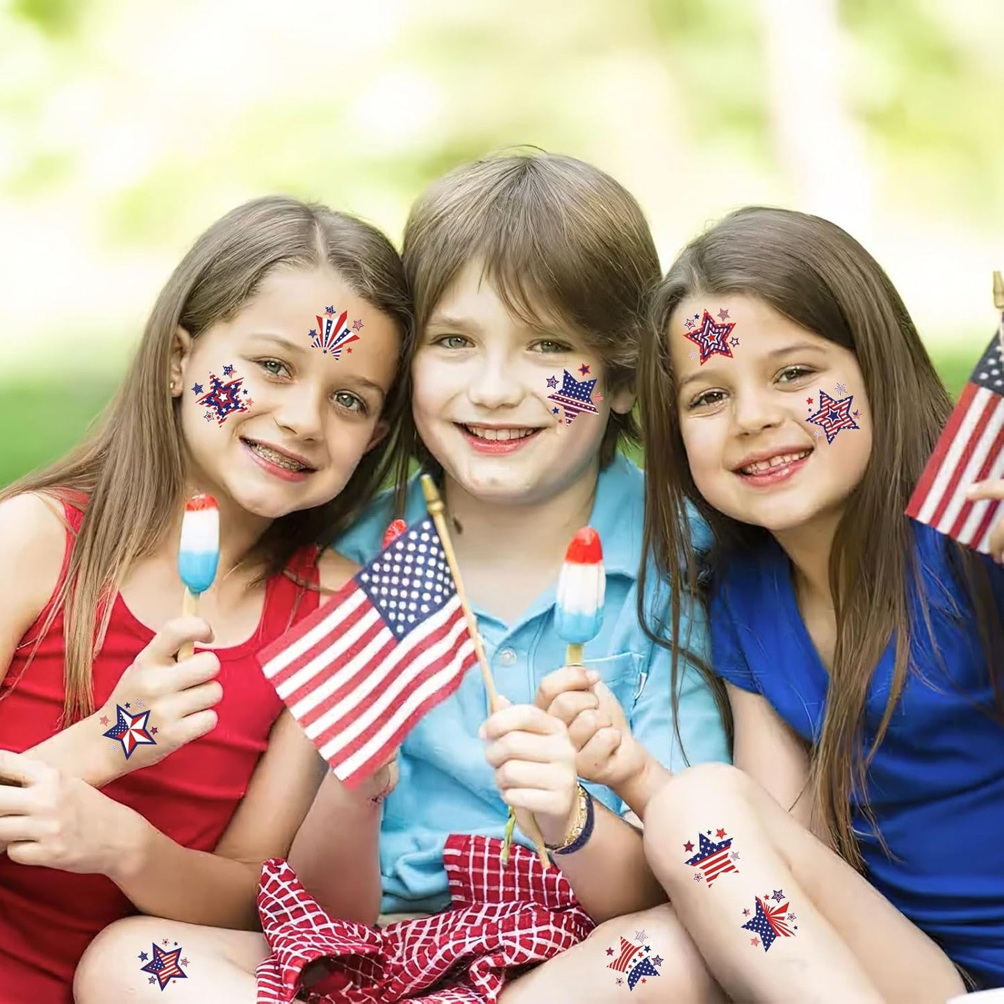 4th of July Temporary Tattoos - 180 Patriotic Star Designs | Red, White & Blue Party Decorations for Independence Day