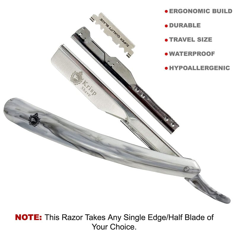 Professional Straight Razors For Men - Barber Razor Straight Edge Razor Shaving Kit For Close Shave - Beard Cut Throat Safety Razor Navajas Para Barbero Shavette With 10 Shaving Blades By Krisp Beauty