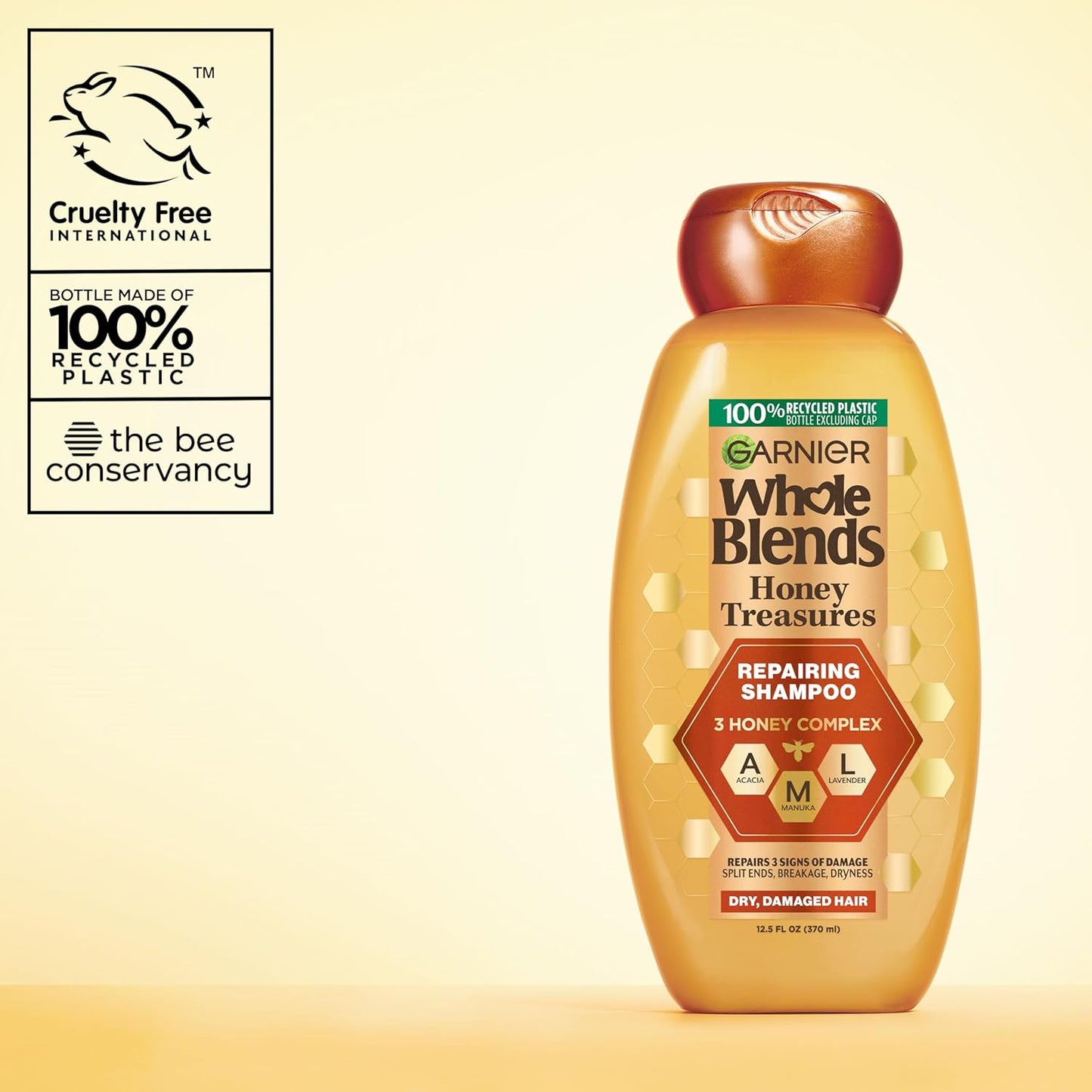 Garnier Whole Blends Honey Treasures Repairing Shampoo & Conditioner Set | Miracle Nectar for Dry, Damaged Hair (3 Items)