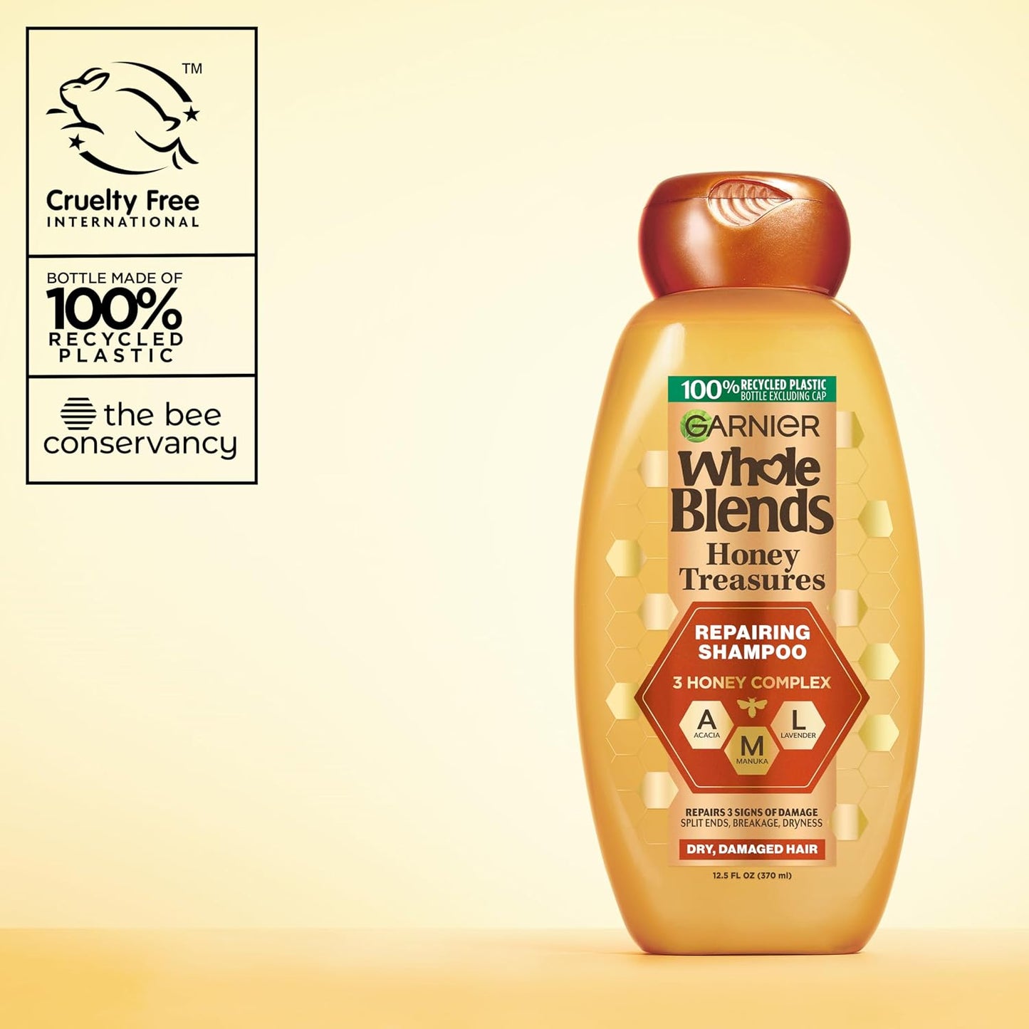 Garnier Whole Blends Honey Treasures Repairing Shampoo & Conditioner Set | For Dry, Damaged Hair (3 Items)