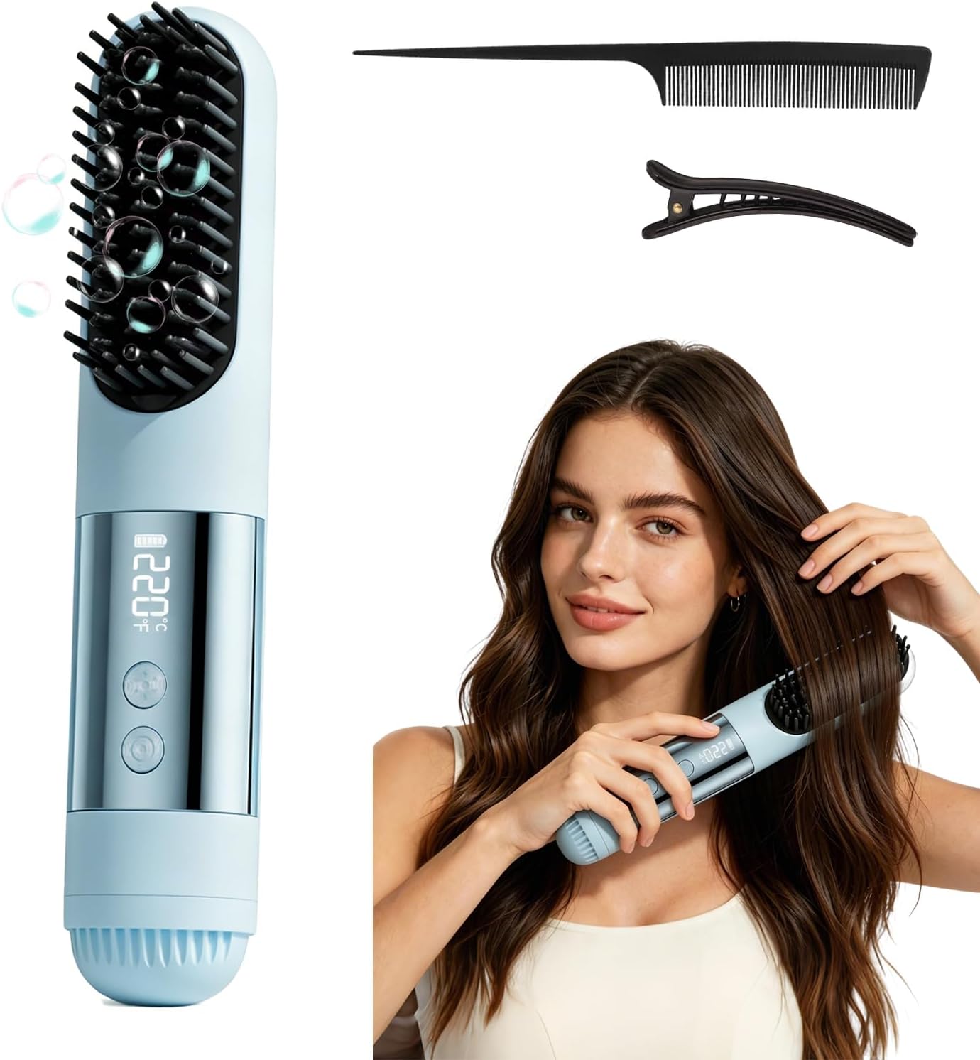 Go Brush Pro - Ionic & Ceramic Straightening Brush with 3 Heat Settings | Fast 30s Heat, 2500mAh USB-C Rechargeable