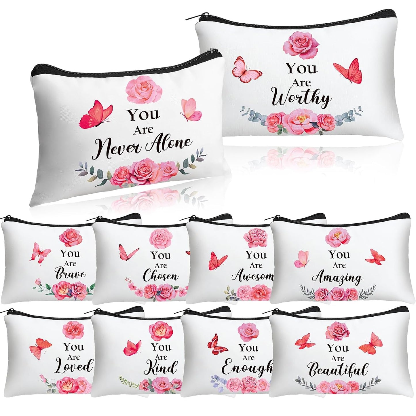Inspirational Cosmetic Bag Set - 10 Pcs Religious Makeup Pouches for Women | Wildflower & Beige