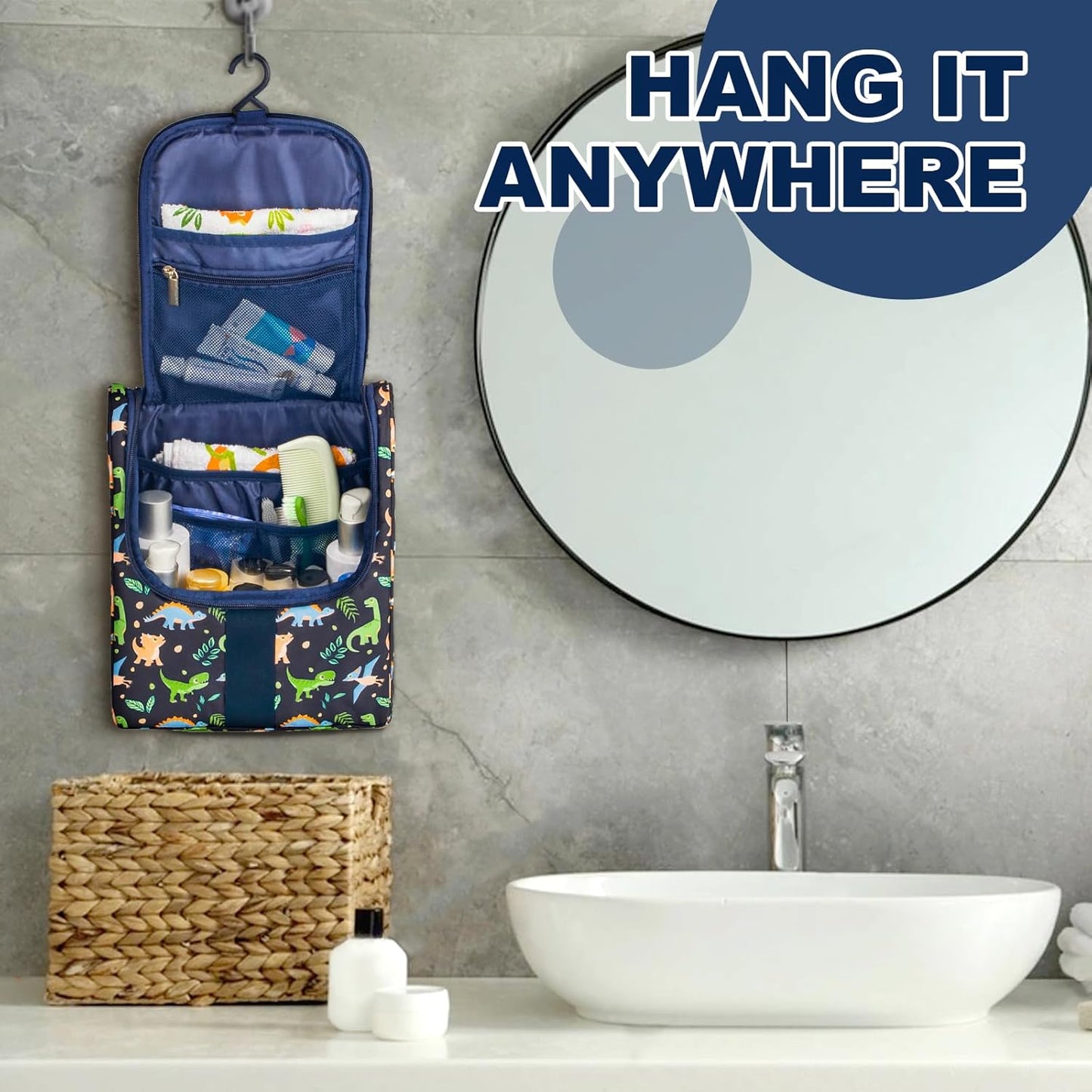 Cute Cartoon Kids Toiletry Bag - Travel Makeup Organizer for Boys & Girls | Dinosaurs Design