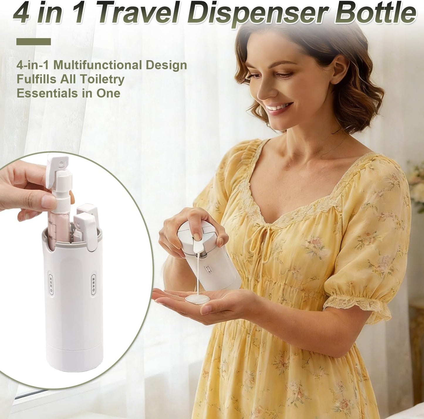 Travel Pump Dispenser Bottles - 4 in 1 Leak-Proof 30ML Containers with Measurement Scale & Labels | Green