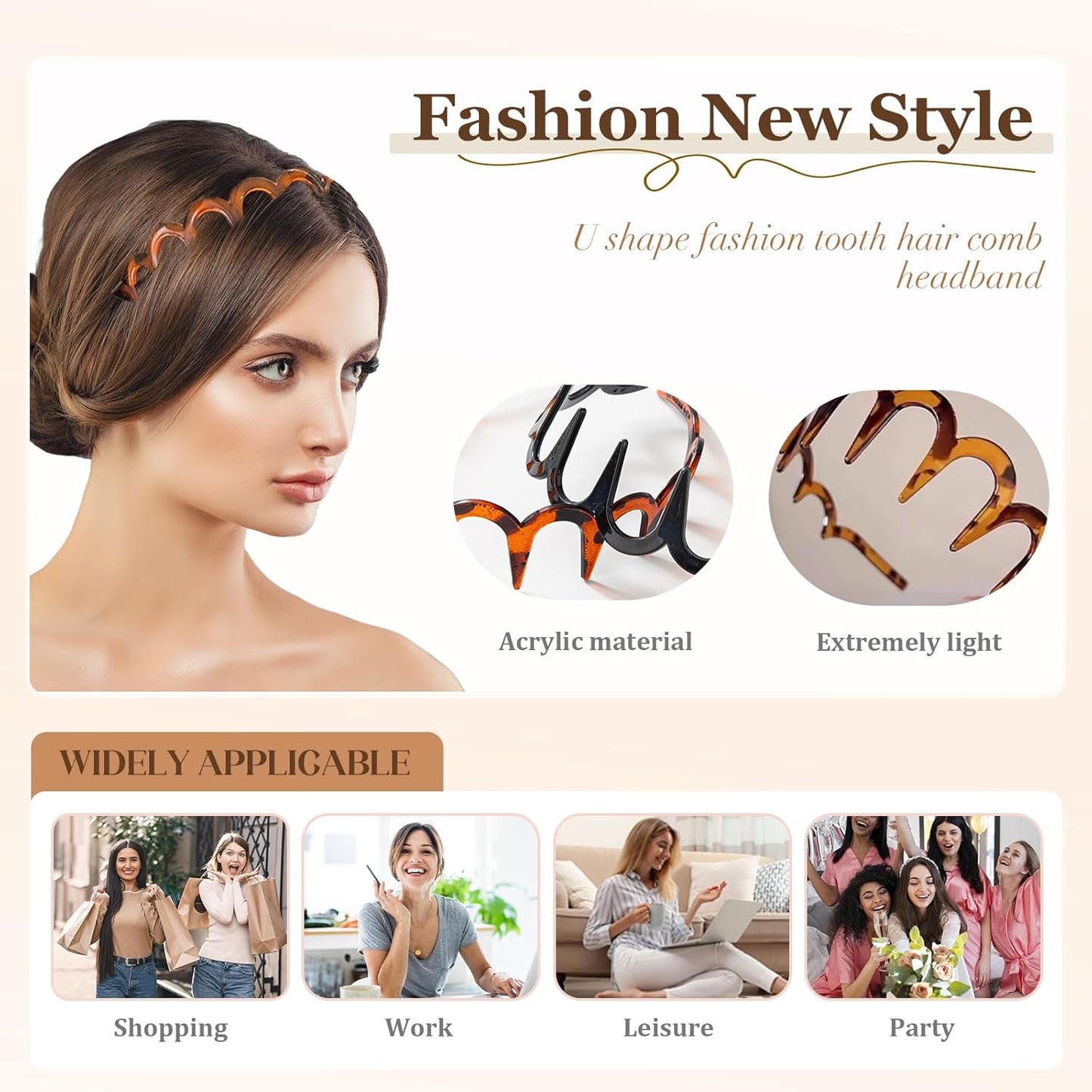U Shape Fashion Tooth Hair Comb Headband - 2PC Set | Zig Zag Design for Women & Girls (Mix 2, M)