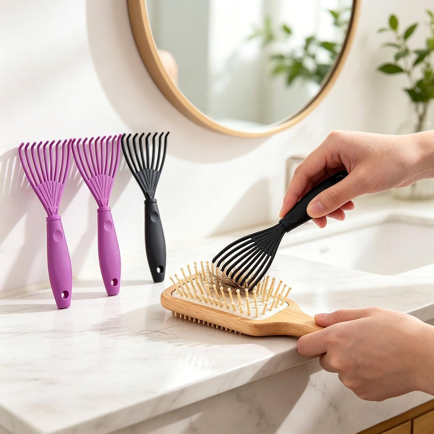 Hair Brush Cleaner - 4Pcs Plastic Detangling Comb Set for Normal & Relaxed Hair | Oval Shaped, Unscented Tool