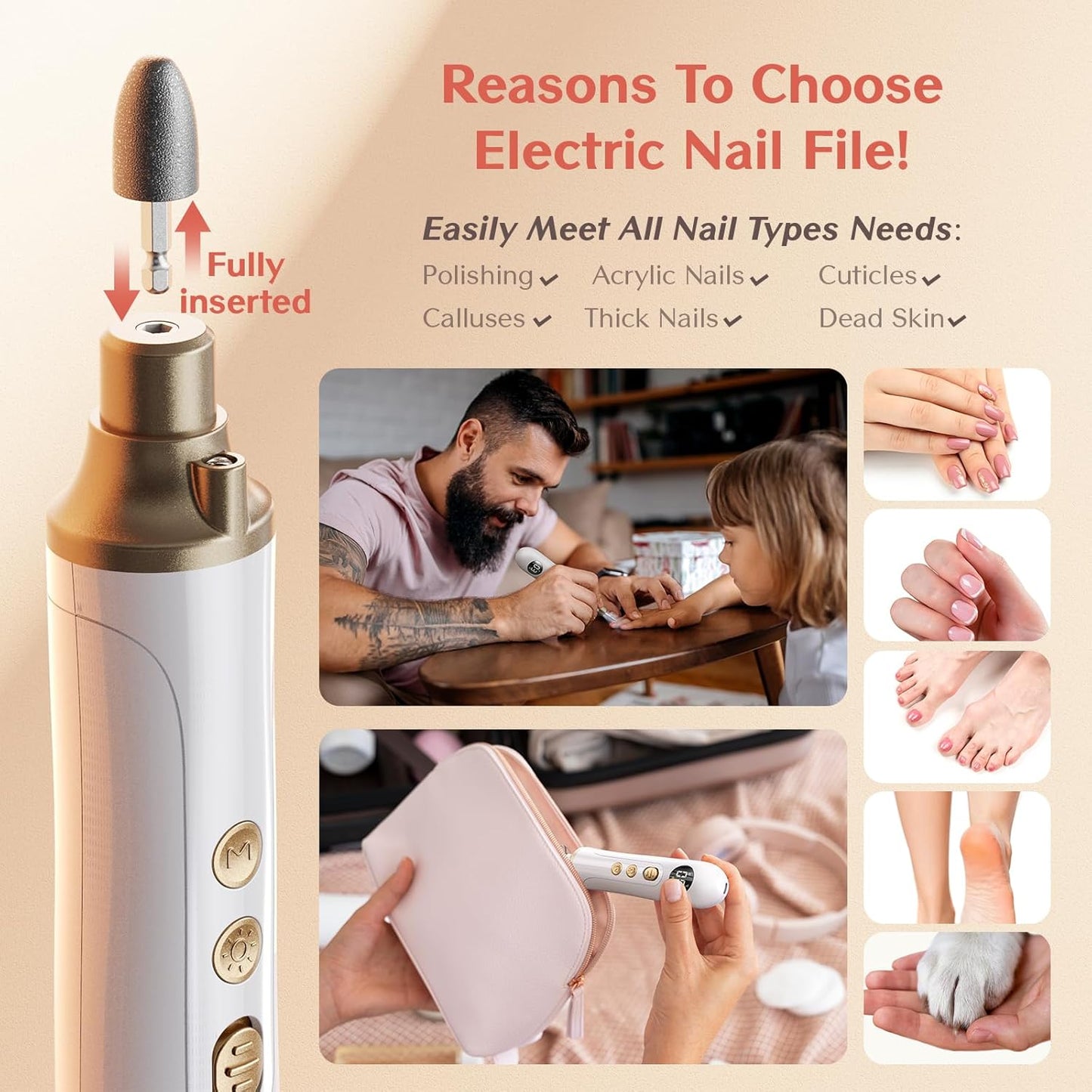 Electric Nail File Set - Professional Manicure Pedicure Kit with 15 Speeds for Hand & Foot Care | Ideal for Thick Nails, Men & Women