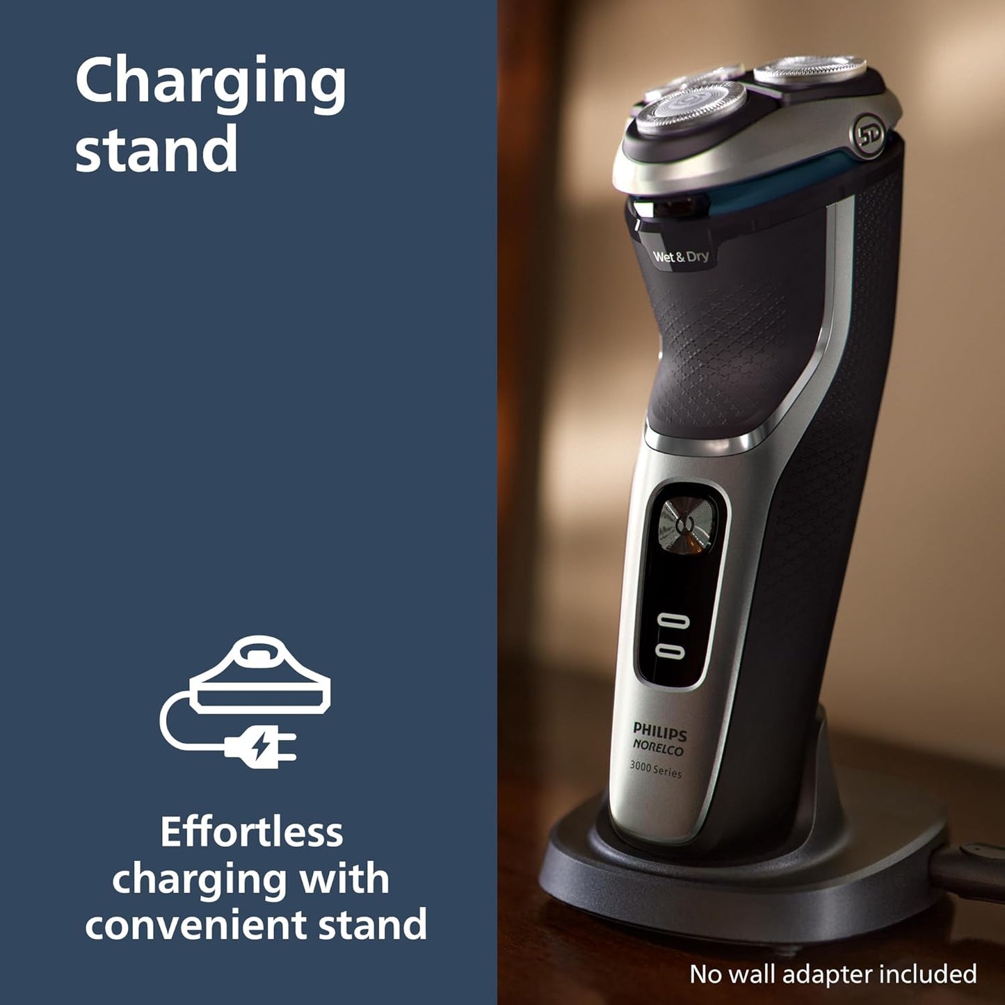 Philips Norelco Shaver 3900 Series - Wet & Dry Electric Shaver with Travel Pouch & Charging Stand | Storm Blue, Model S3341/92