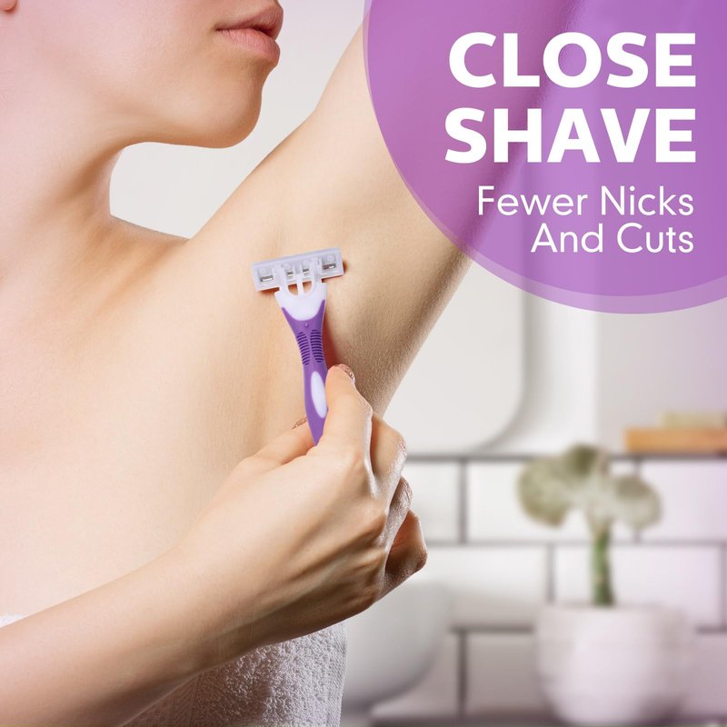 Leriton 24 Count Women's Disposable Razors Bulk Purple 3 Blade Sensitive Skin Bikini Line Razor for Bathing Hotel Travel