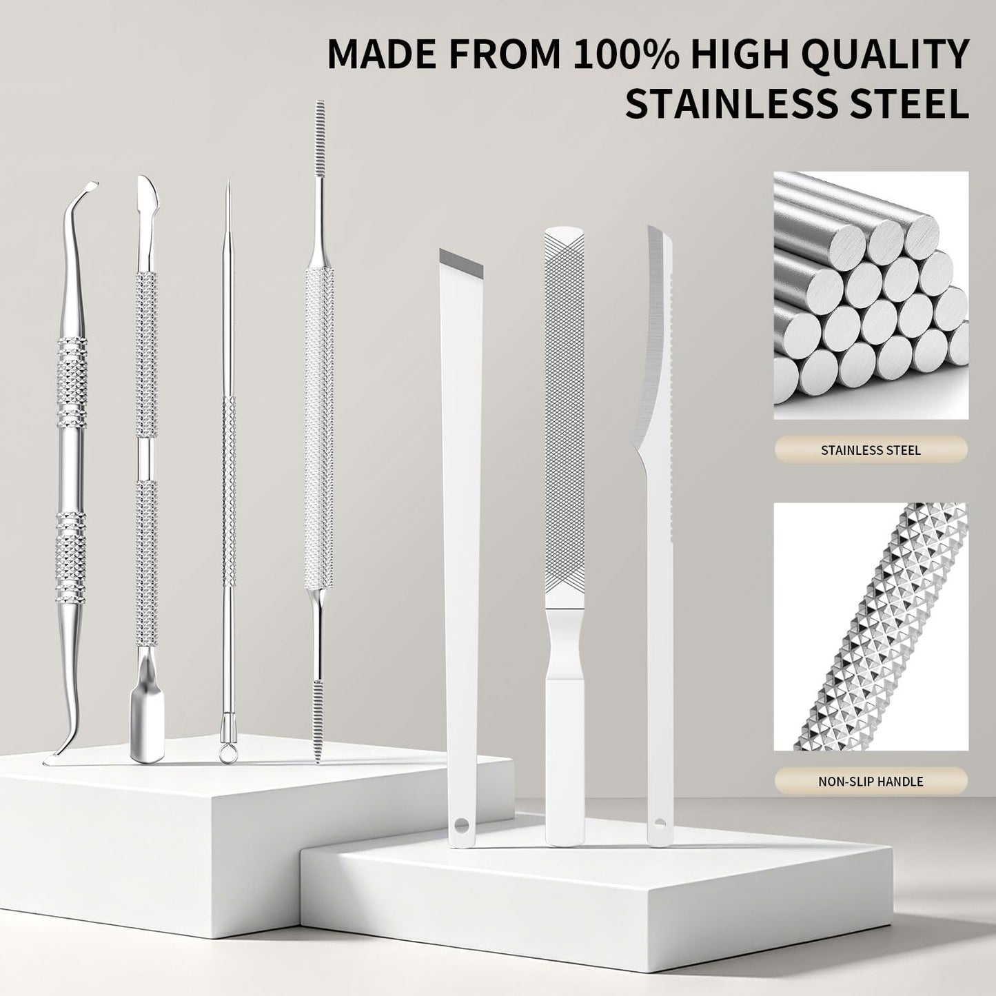 ZIZZON 7 Pcs Ingrown Toenail File and Lifters Set, Stainless Steel Ingrown Toenail Removal Kit, Under Nail Cleaner Pedicure Tools