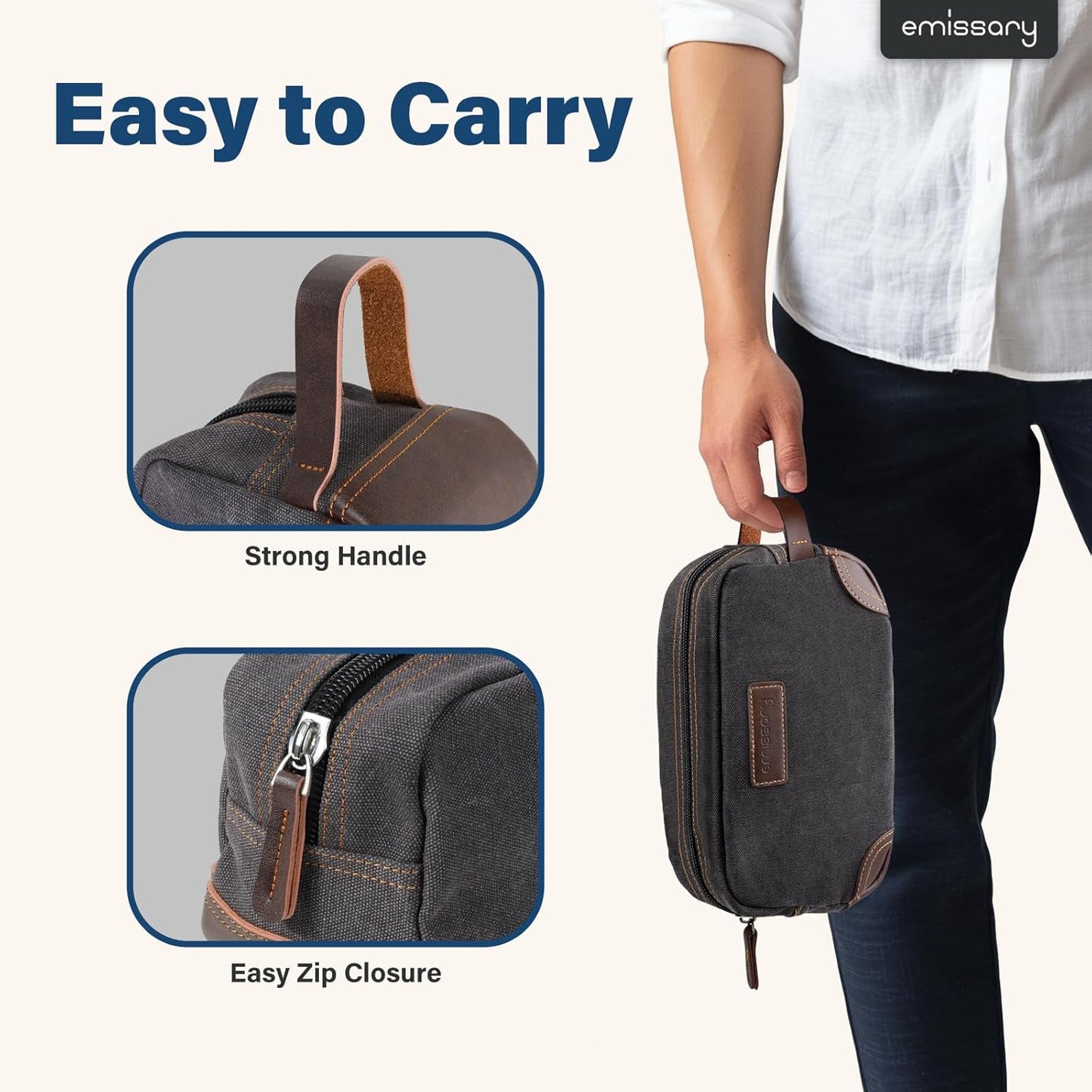 Men's Canvas Toiletry Bag - Water-Resistant Dopp Kit for Travel | Compact Shaving Bag