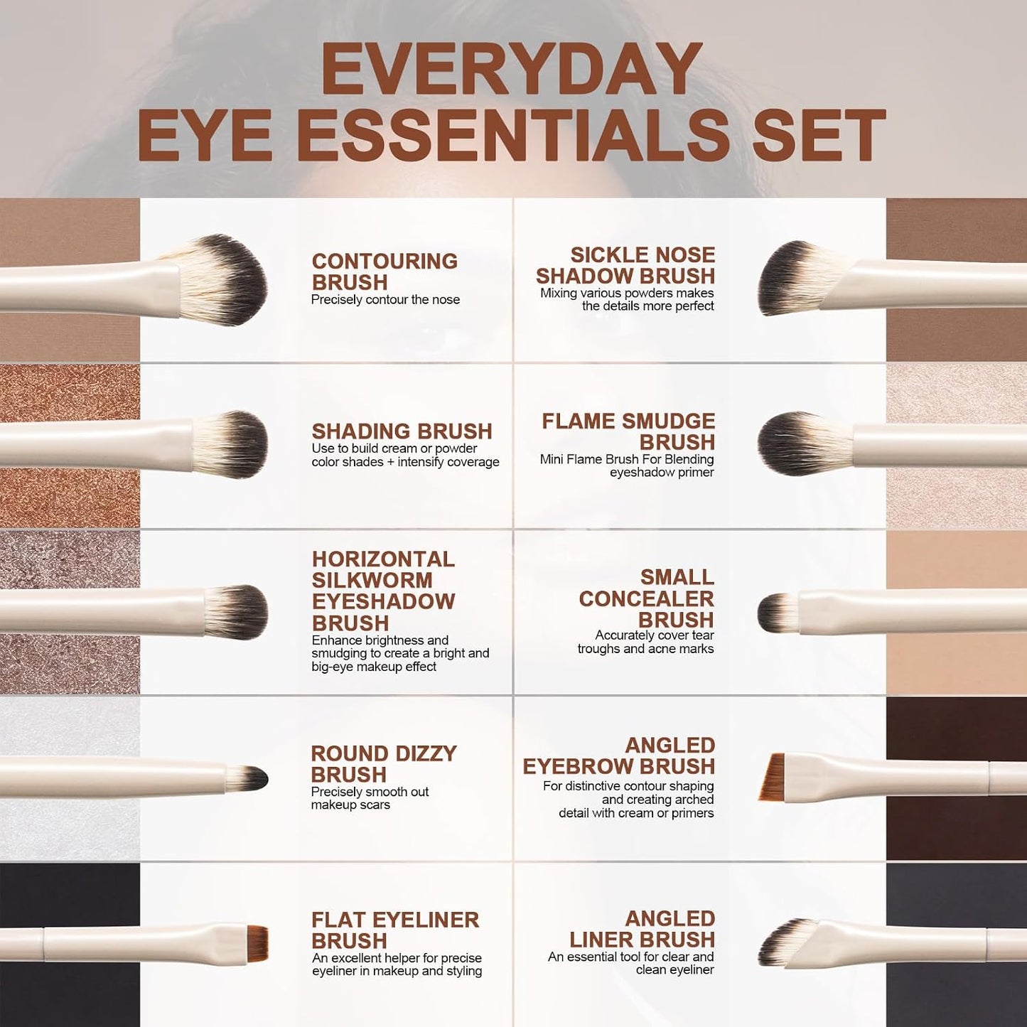 Eye Makeup Brush Set - 10 Professional Eyeshadow Brushes with Travel Case | Cruelty-Free & Vegan for Beginners