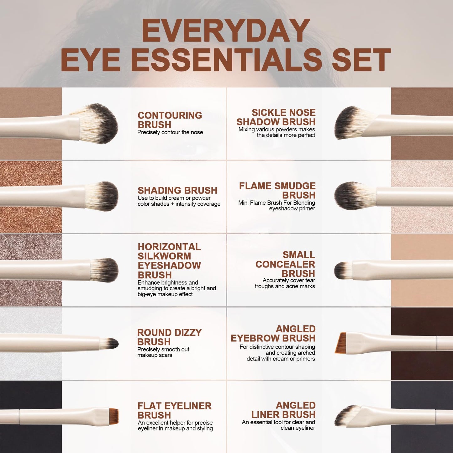 10Pcs Eye Makeup Brush Set, Professional Eyeshadow Brushes with Travel Case, Upgraded & Basic Brush Shapes, Soft Vegan Bristles, Eco-friendly handle for Blending, Shading, Eyebrow Eyeliner