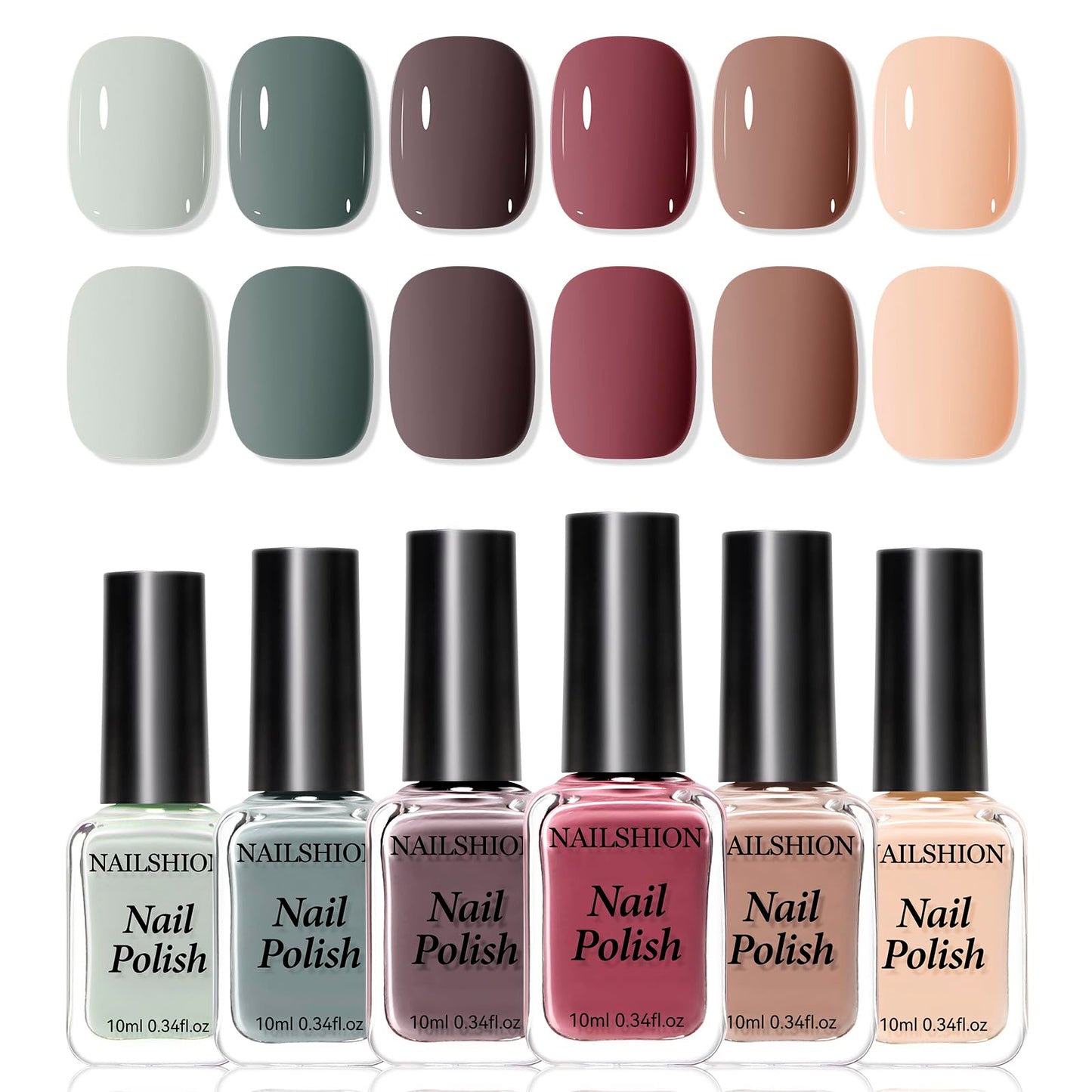 Nailshion Nude Grays Nail Polish Set, Quick-Dry Non-UV Gel, 6 Colors
