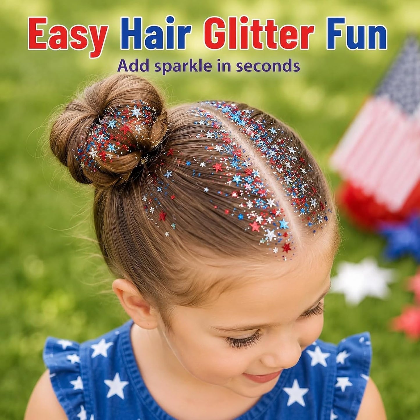 4th of July Glitter Stick - Red White and Blue Face & Body Glitter | Patriotic Hair Accessories for Women & Kids