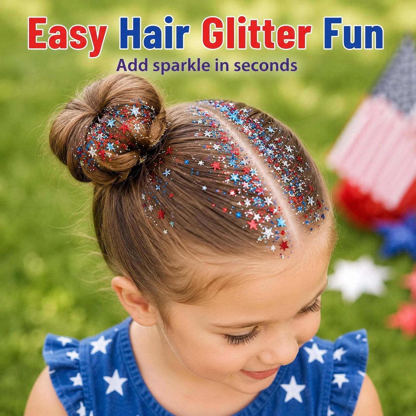 Patriotic 4th of July Glitter Stick, 4th of July Outfits for Women Kids, Red White and Blue Glitter Stick for Memorial Day 250 Anniversary Independence Day, USA Flag Face Body Hair Glitter Accessories