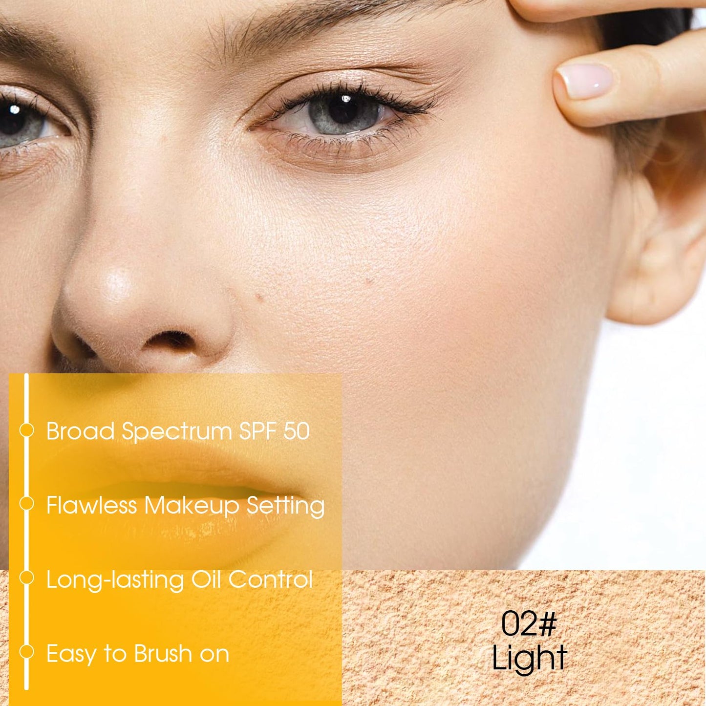 2PCS Mineral Powder Sunscreen Setting Makeup, SPF 50, Brush On Sunscreen Powder for Face & Scalp & Hair, Oil Control Matte Finishing Loose Makeup, Long Lasting Lightweight Breathable(01#+02#)