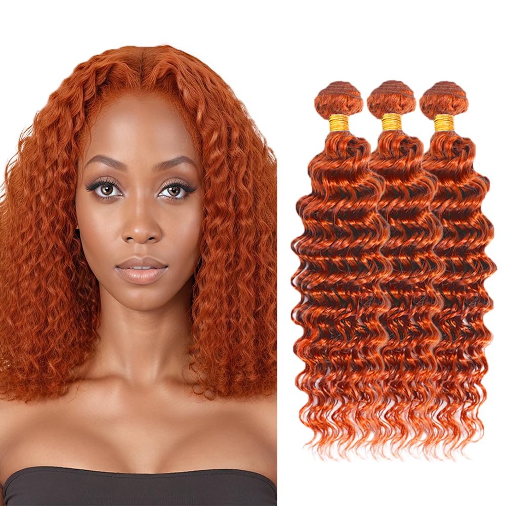 Ginger Bundles Human Hair 350 Deep Wave Bundles 14 14 14 inch Ginger Orange Deep Wave Bundle Human Hair Extensions