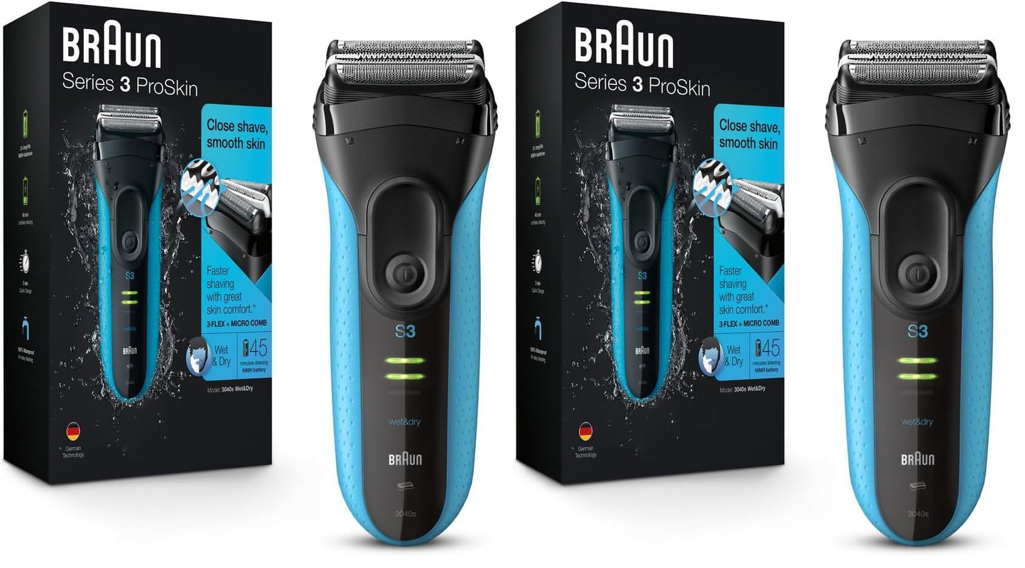 Braun Electric Series 3 Razor with Precision Trimmer, Rechargeable, Wet & Dry Foil Shaver for Men, Blue/Black, 4 Piece (Pack of 2)