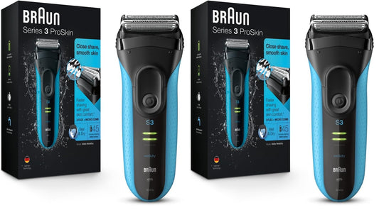 Braun Electric Series 3 Razor with Precision Trimmer, Rechargeable, Wet & Dry Foil Shaver for Men, Blue/Black, 4 Piece (Pack of 2)
