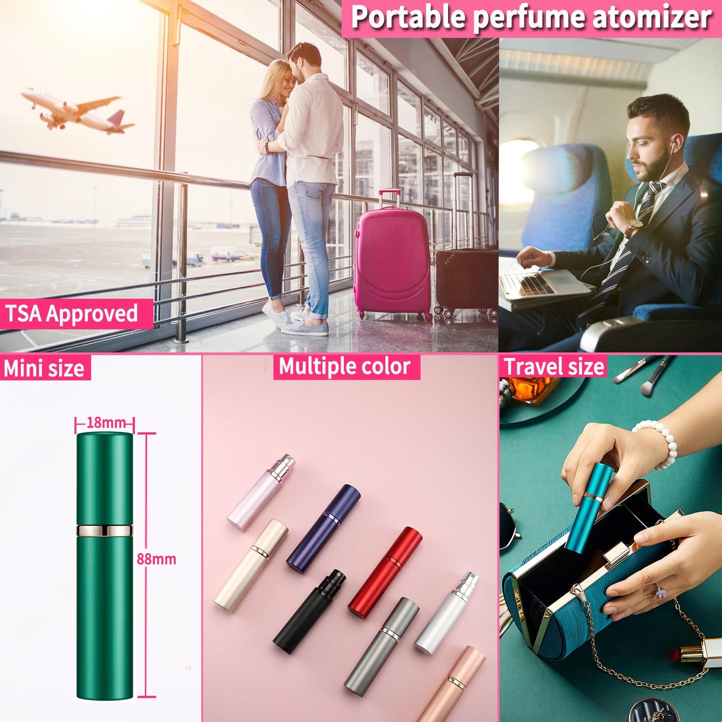 ANTOKX Travel Perfume Bottle Refillable Atomizer - 2-Pack 5ML Perfume Atomiser, Leakproof Portable Perfume Sprayer (Black & Gray)