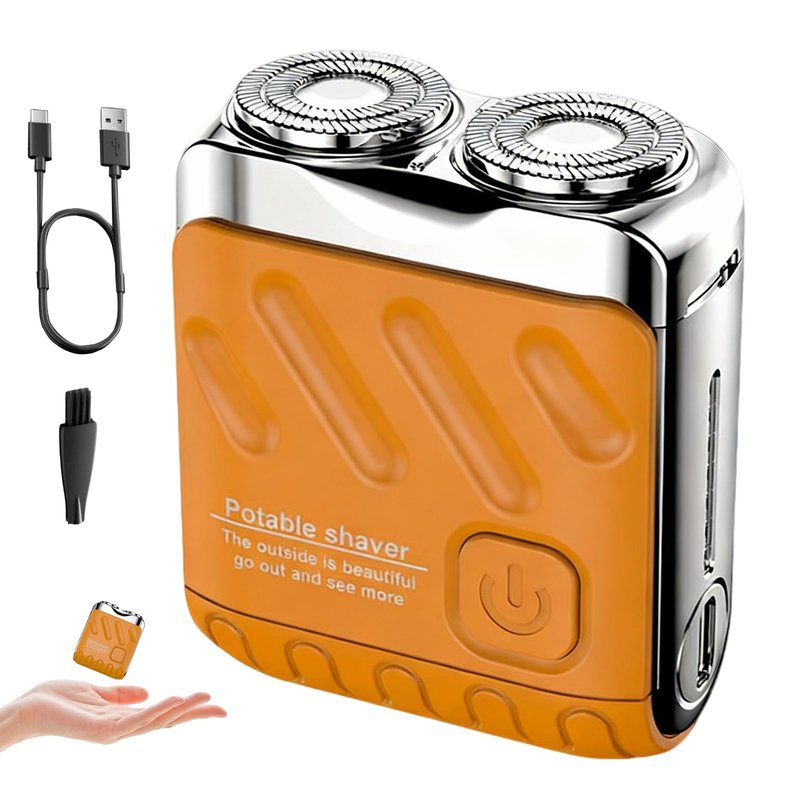 Mini Electric Shaver, Portable Rotary Dual Ring Electric Shaver, Mini Shavers for Men, USB Rechargeable One Button Long Lasting for Home Travel Business, Orange