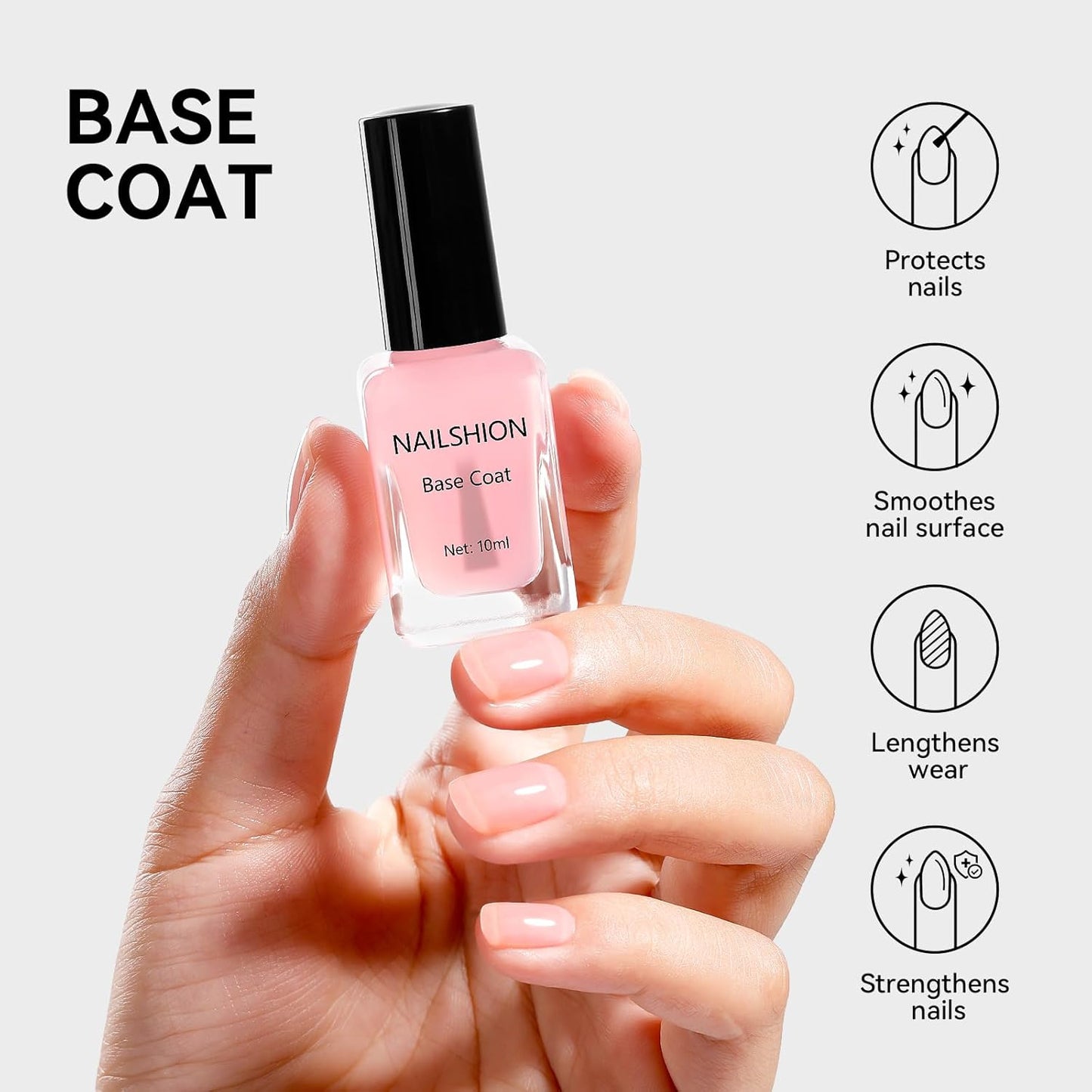 Clear Top Coat & Sheer Pink Base Coat Nail Polish Set - Strengthening Anti-Chip Formula, Quick Dry, Salon Quality