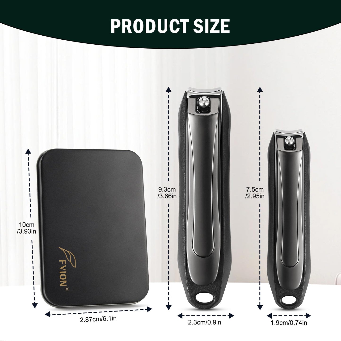 FVION Large Nail Clippers with Catcher, 2 PCS Anti-Splash Fingernail & Toenail Clippers, Stainless Steel Self-Collecting Nail Cutters for Effortless Nail Care - Metal Case Packing