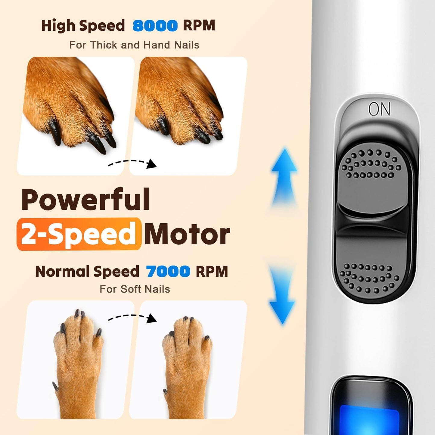 Silent Dog Nail Grinder - Whisper Quiet Claw Trimmer for Stress-Free Grooming | Safe for Dogs & Cats