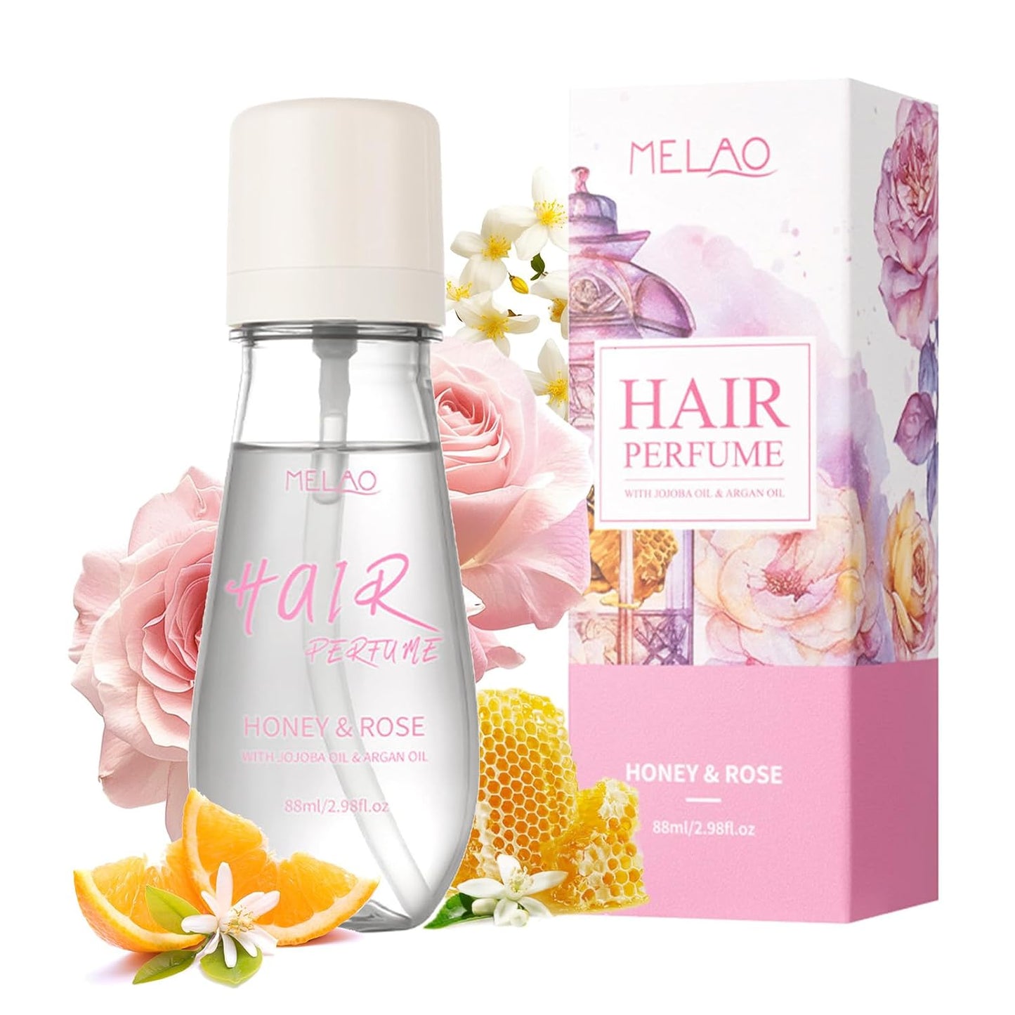 Honey & Rose Hair Perfume - Jojoba & Argan Oil for Dry Hair | Nourishing & Frizz Control | 2.98 Fl. Oz