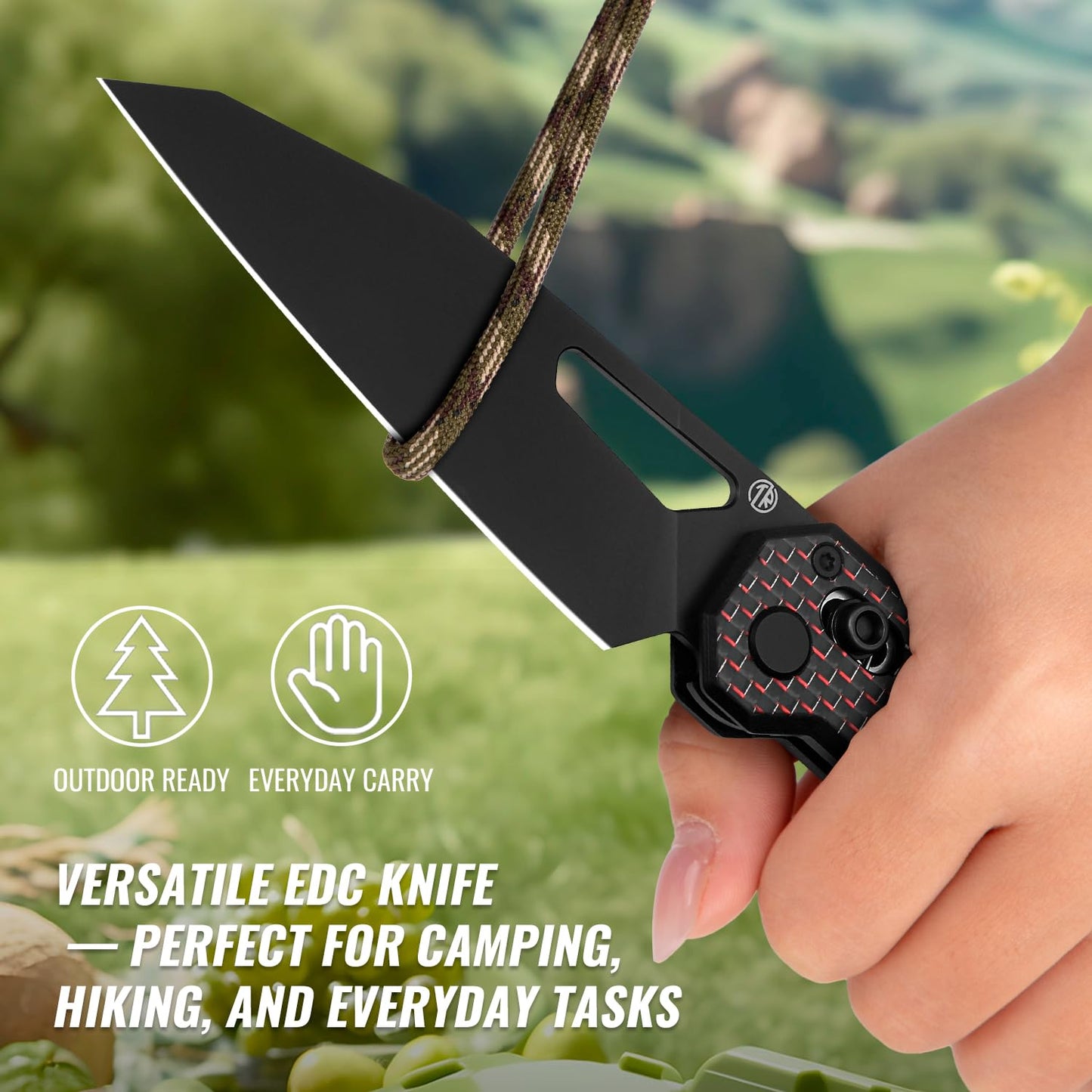 TACRAY Tarcus Folding Pocket Knife, 3.5" D2 Steel DLC Blade Carbon Fiber Overlay Handle, Lightweight EDC Knife with Crossbar Lock for Men and Women, Ideal for Camping, Hiking, and Survival