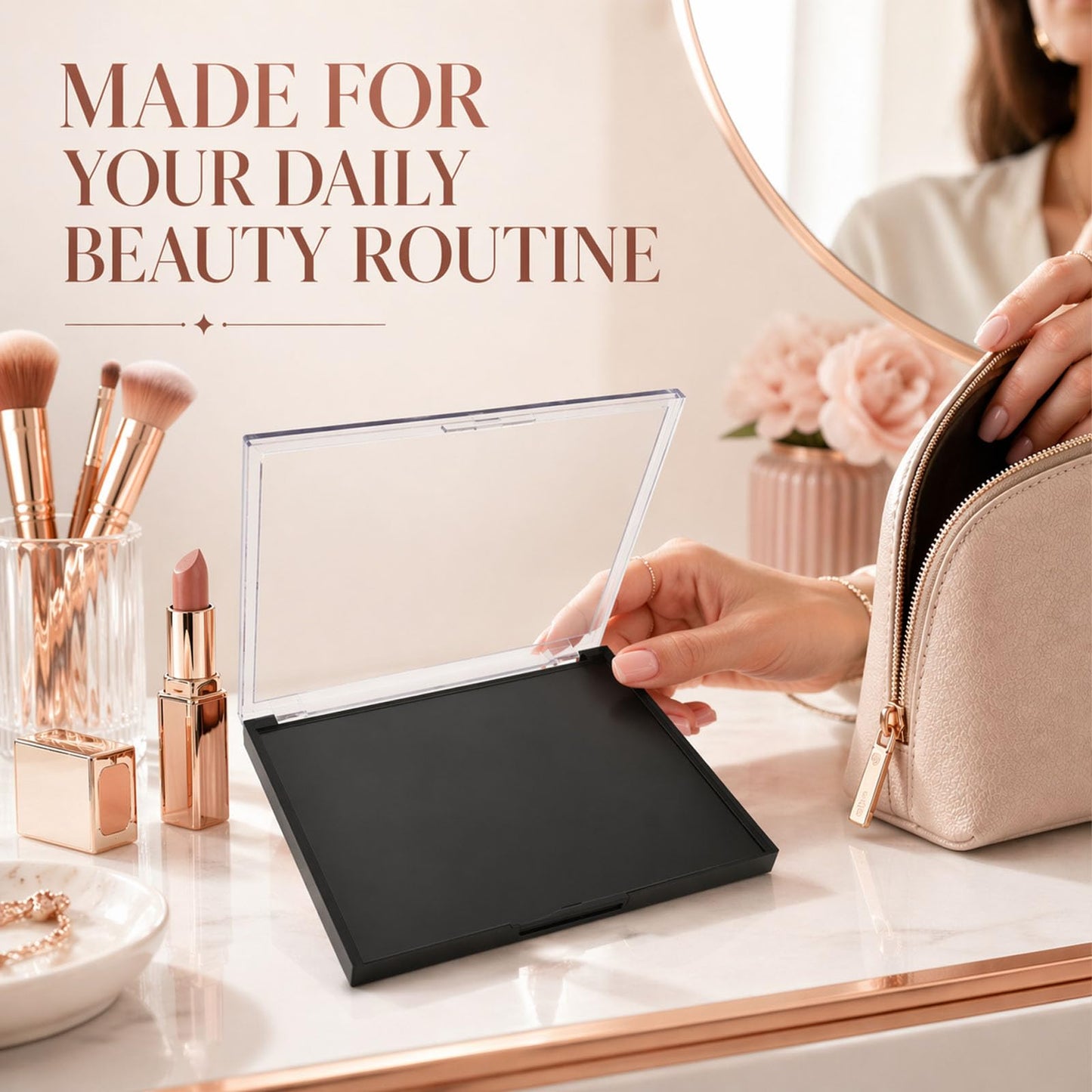 PETIGL Magnetic Makeup Palette, Empty Makeup Organizer Case with Adhesive Metal Stickers, Travel Makeup Storage for Eyeshadow Blush Lipstick Powder (Palette: 2.24”X2.52”)