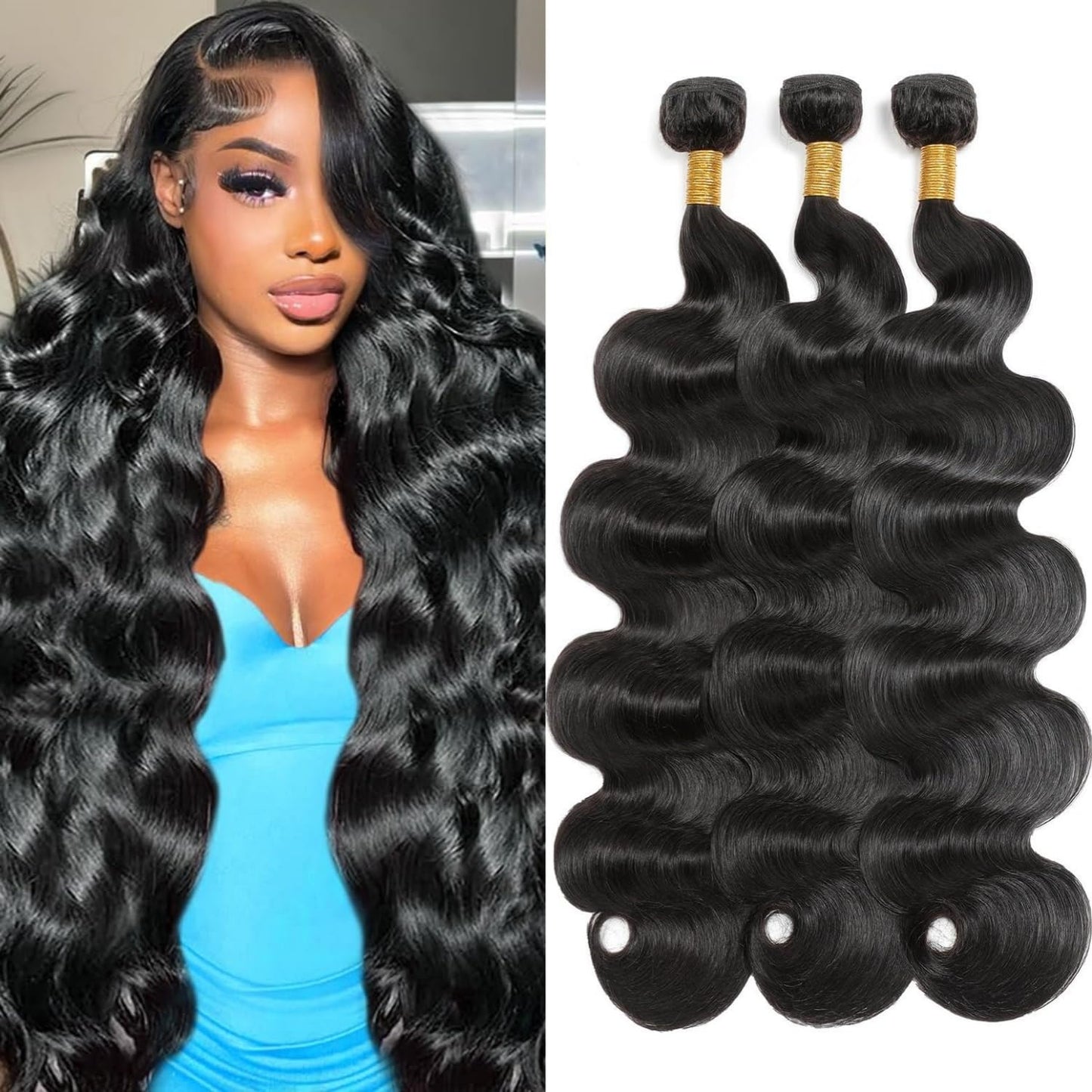 12A Human Hair Bundles 18 20 22 Inch Body Wave Bundles Human Hair 100% Unprocessed Brazilian Virgin Hair 3 Bundles Quick Weave Hair Extension Natural Black