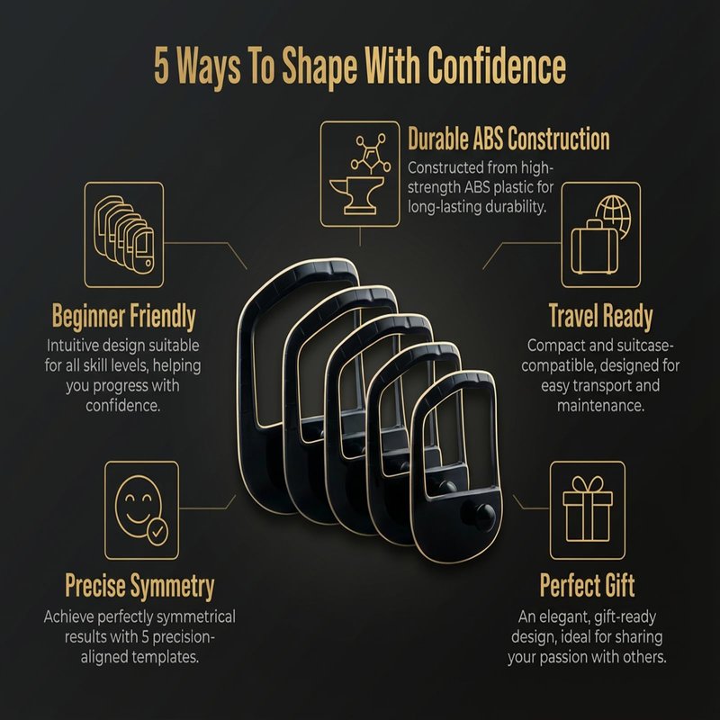 RCOACE Beard Shaping Tool With 5 Templates, Precision Beard Guide For Clean Lines And Goatee, Durable ABS Beard Shaper Tool For Home Grooming, Portable Beard Accessories For Men