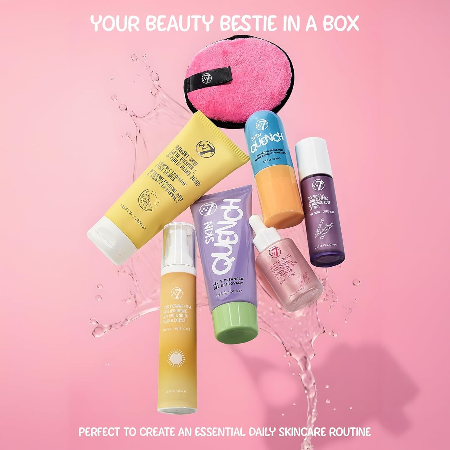 W7 Beauty Blast Skincare Secrets Set | Complete Full-Size Routine with Day Cream, Serum, Cleanser & Eye Cream