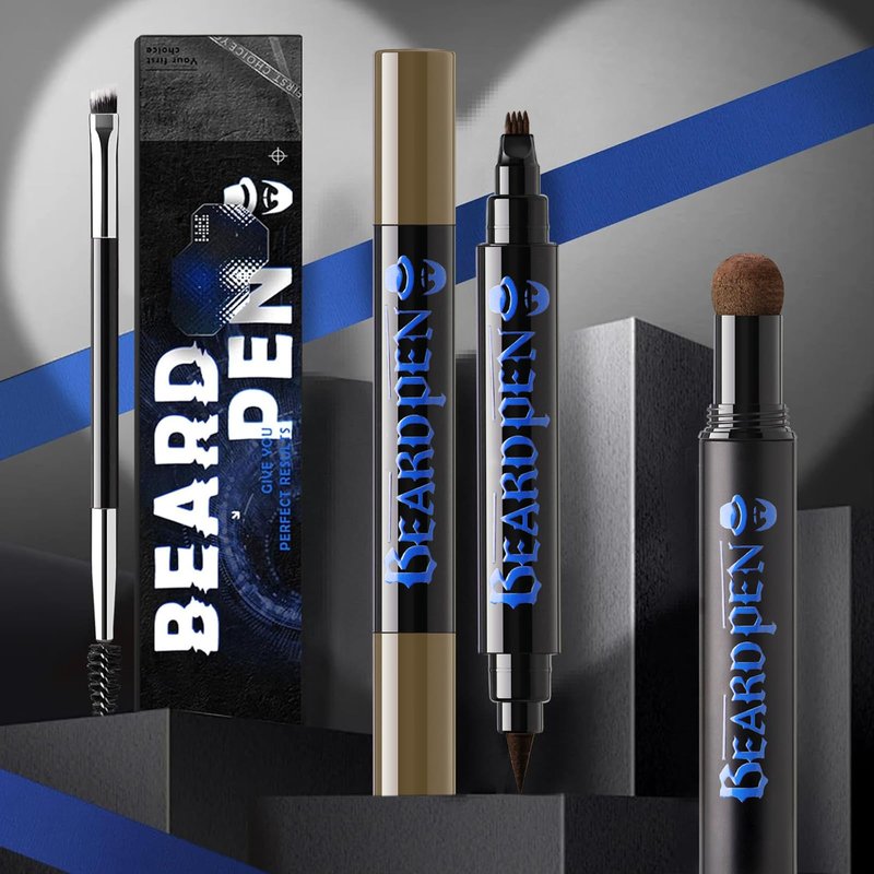 Noerrors Beard Filler Pencil Kit Dual End 4 Tips Beard Pen and Brush Set Hairline Moustache Eyebrows Filling Shaping Styling Makeup Tools Waterproof Longlasting For Men #Brown