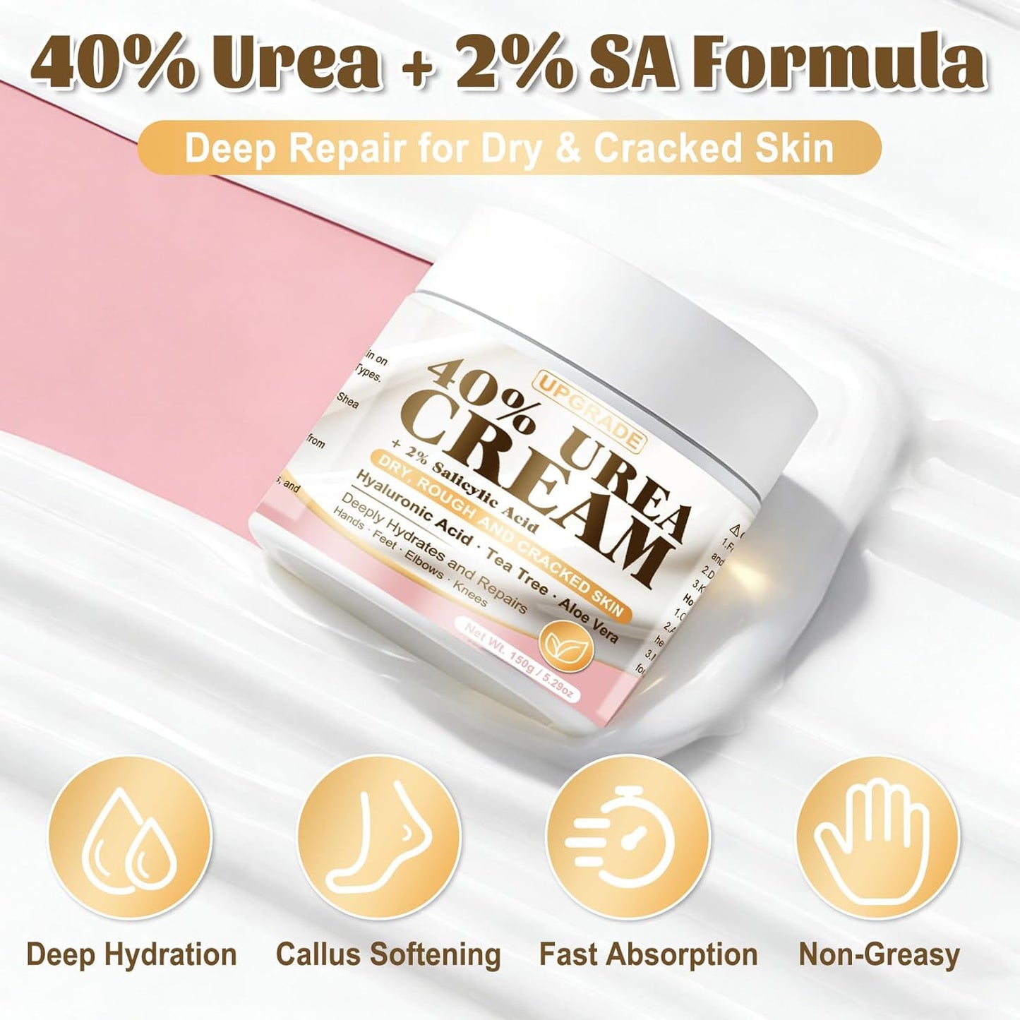 Urea Cream for Feet 40% - Maximum Strength Foot Moisturizer for Dry Cracked Heels & Calluses | Deep Softening Formula