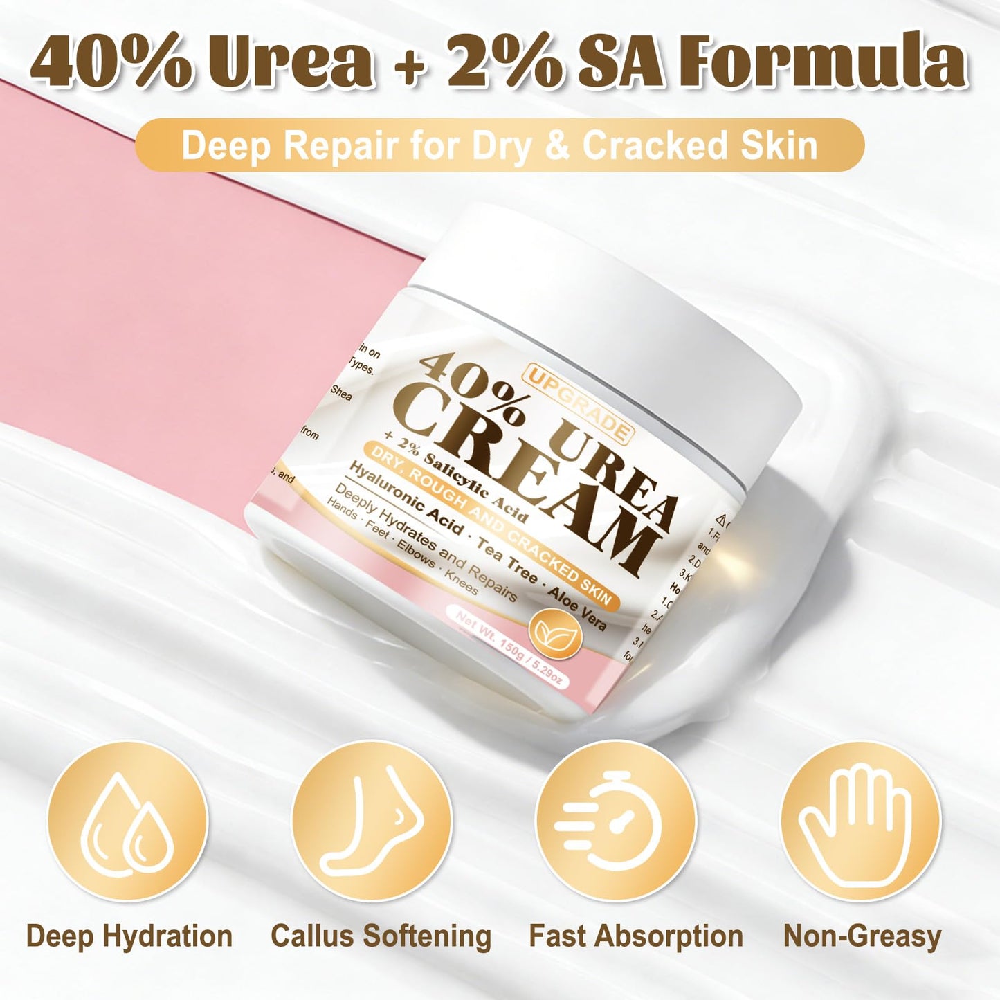 Urea Cream for Feet 40% – Maximum Strength Foot Cream for Dry Cracked Heels & Calluses, Deep Softening Heel Repair, Urea Lotion for Body Hydration, Fast-Absorbing Foot Moisturizer for Rough Skin