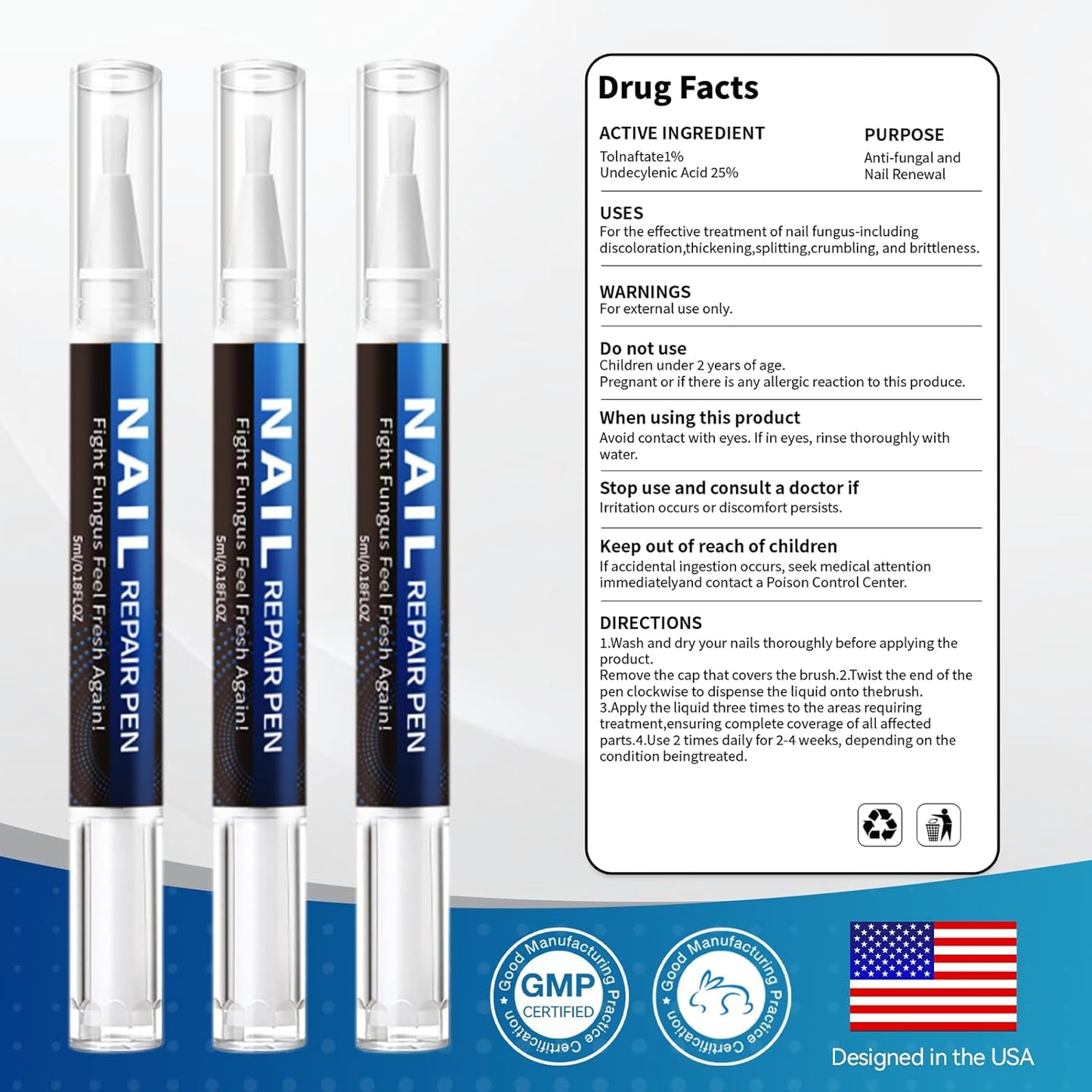 Nail Fungus Treatment Pen - 25% Undecylenic Acid for Toenail Repair | 5 Count, 5ml/0.18FL OZ