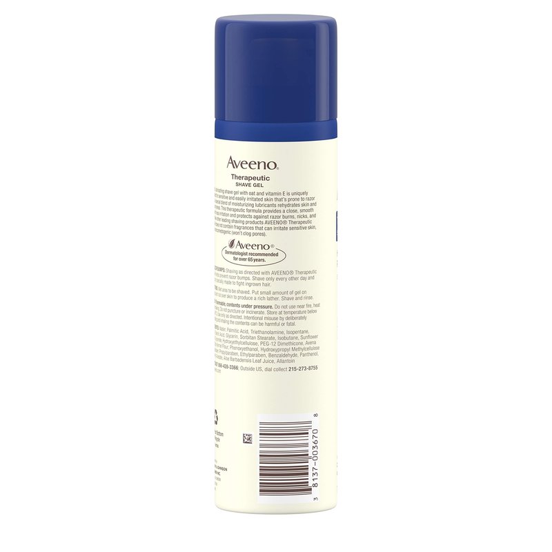 Aveeno Therapeutic Shave Gel with Oat and Vitamin E to Help Prevent Razor Bumps and Soothe Dry and Sensitive Skin, No Added Fragrances and Non-Comedogenic, 7 oz